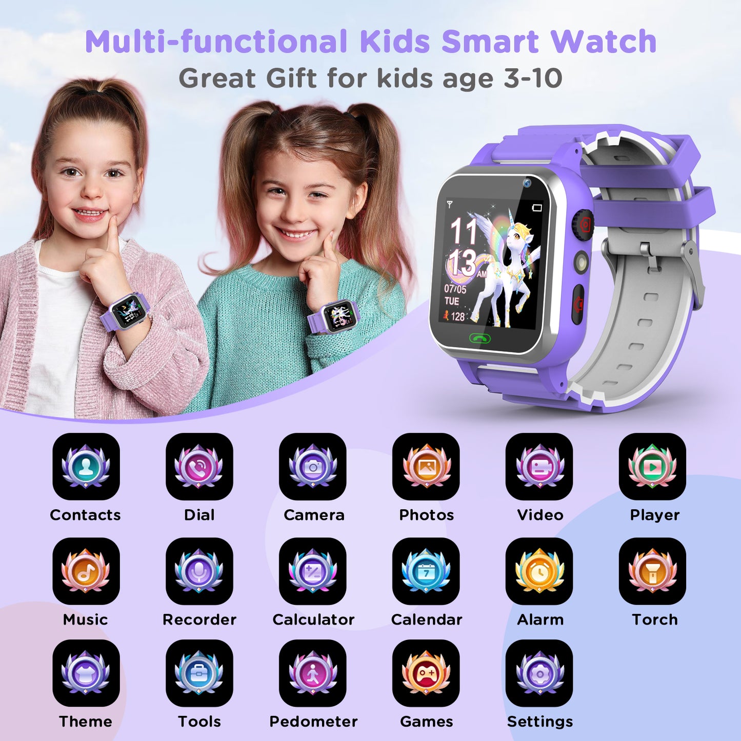 Smart Watch for Kids, Mollan Smartwatch for Boys Girls with 26 Puzzle Games Camera Music Player Alarm Clock, Touch Screen Sports Wrist Watch for Birthday Christmas Gift Age 4-12 Kid