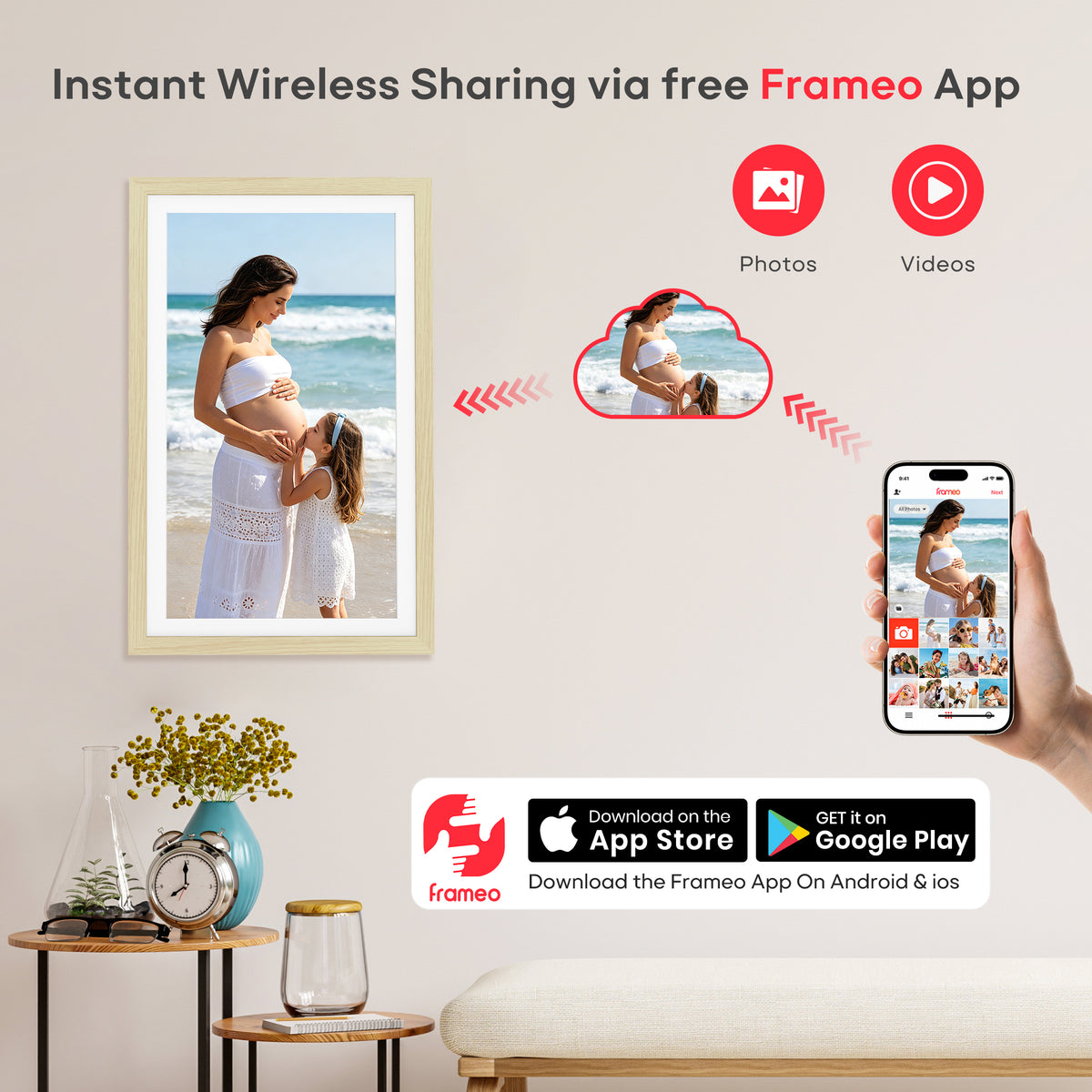 64GB Frameo Digital Picture Frame, TEMASH 15.6 Inch Large Digital Photo Frame WiFi, 1920*1080 FHD IPS Touchscreen Auto Rotate, Easy to Share Photos Videos
