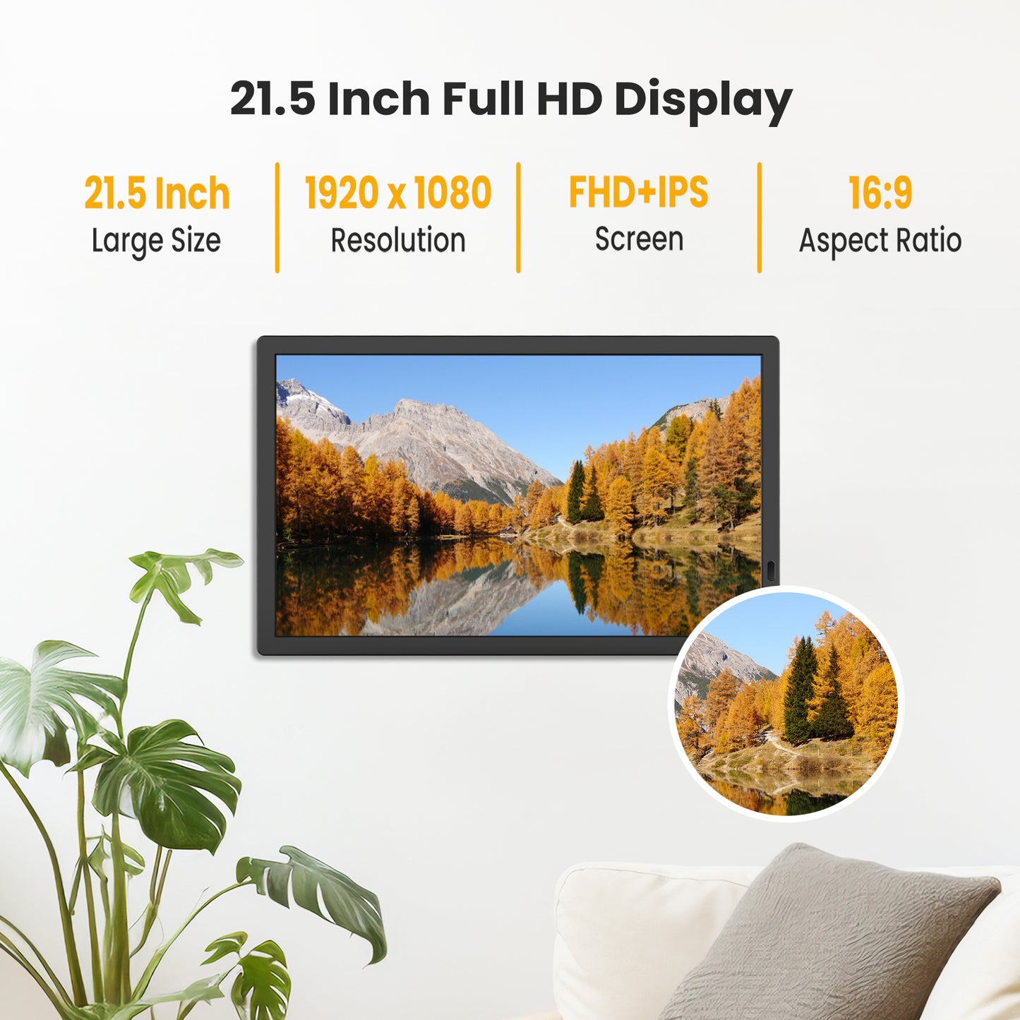 FANGOR 21.5" Large Digital Picture Frame 64GB, WiFi Photo Frame 1920x1080 FHD IPS Display with Remote Control, Auto-Rotate, Wall Mounted, Share Photos/Videos Via Uhale App/USB/SD (No Touch Screen)