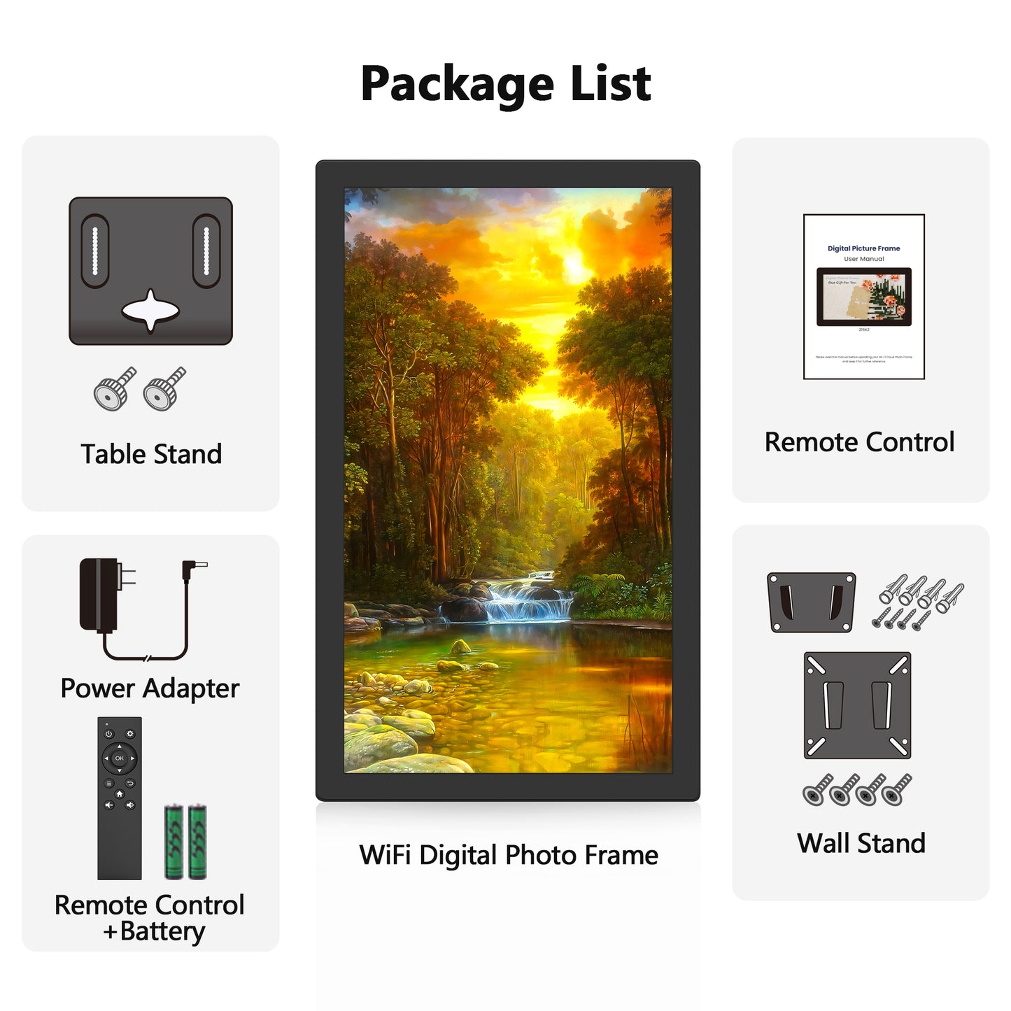 FANGOR 21.5" Large Digital Picture Frame 64GB, WiFi Photo Frame 1920x1080 FHD IPS Display with Remote Control, Auto-Rotate, Wall Mounted, Share Photos/Videos Via Uhale App/USB/SD (No Touch Screen)