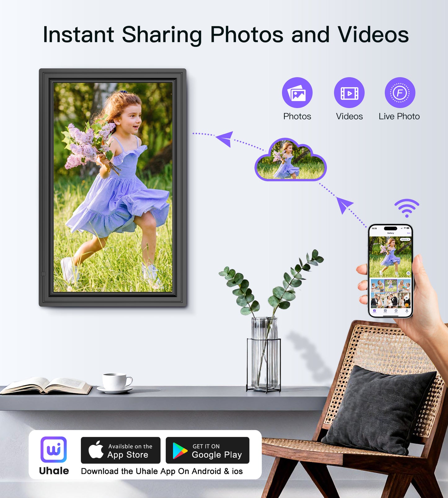 64GB Uhale 15.6" Digital Picture Frame, Large WiFi Electronic Photo Frames 1920 x 1080 IPS FHD Touch Screen, Share Photos and Videos Anywhere, Support SD/USB, Best Gifts for Parents and Grandparents