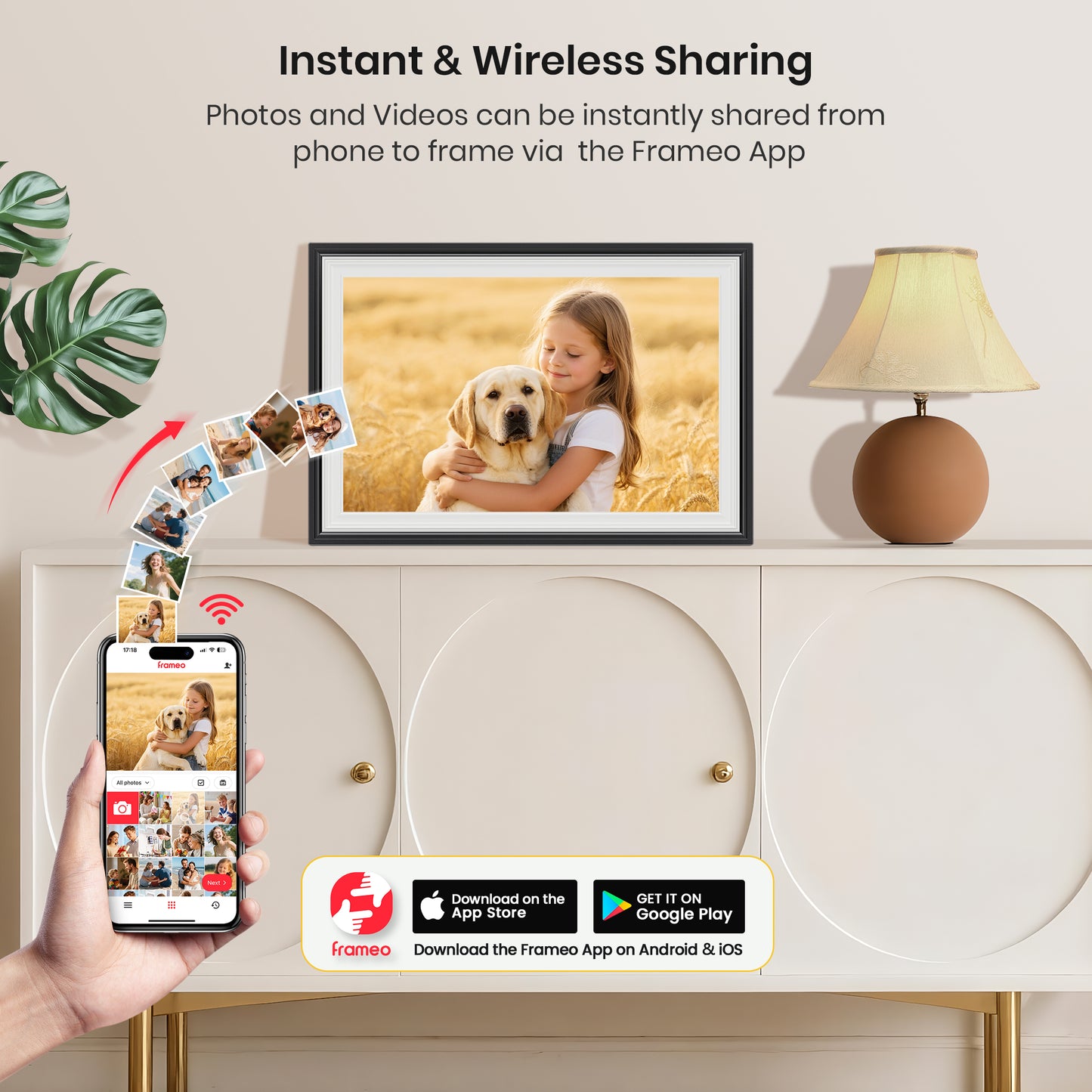 Frameo Digital Photo Frame 10.1inch NUSICAN WiFi Electric Picture Frame with 1280 x 800 HD Touch Screen 32GB Memory, Support Auto Rotate Wall Mountable, Share from Phone App Instantly