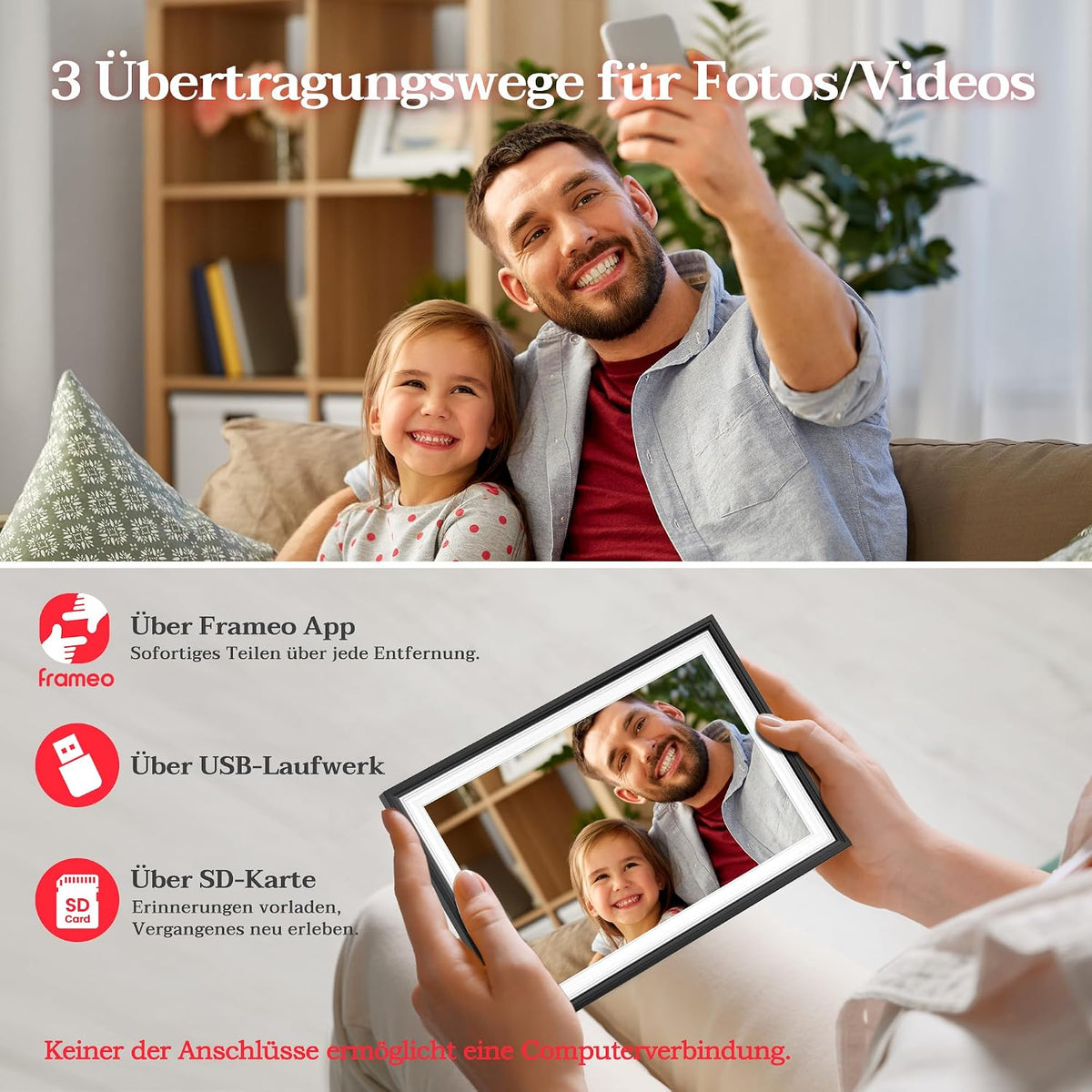 Frameo WLAN Digitaler Bilderrahmen 10,1 Zoll, HD 1280 * 800 IPS Touchscreen Elektronischer FotoRahmen mit 32GB Speiche