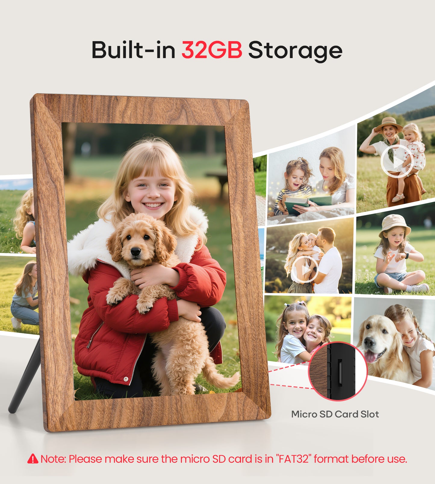 Frameo 10.1" Digital Picture Frame with 32GB Memory WiFi Electronic Photo Frame Wood 1280 x 800 IPS Touch Screen Auto-Rotate Slideshow Wall Mountable Share Photos/Video Remotely Anywhere