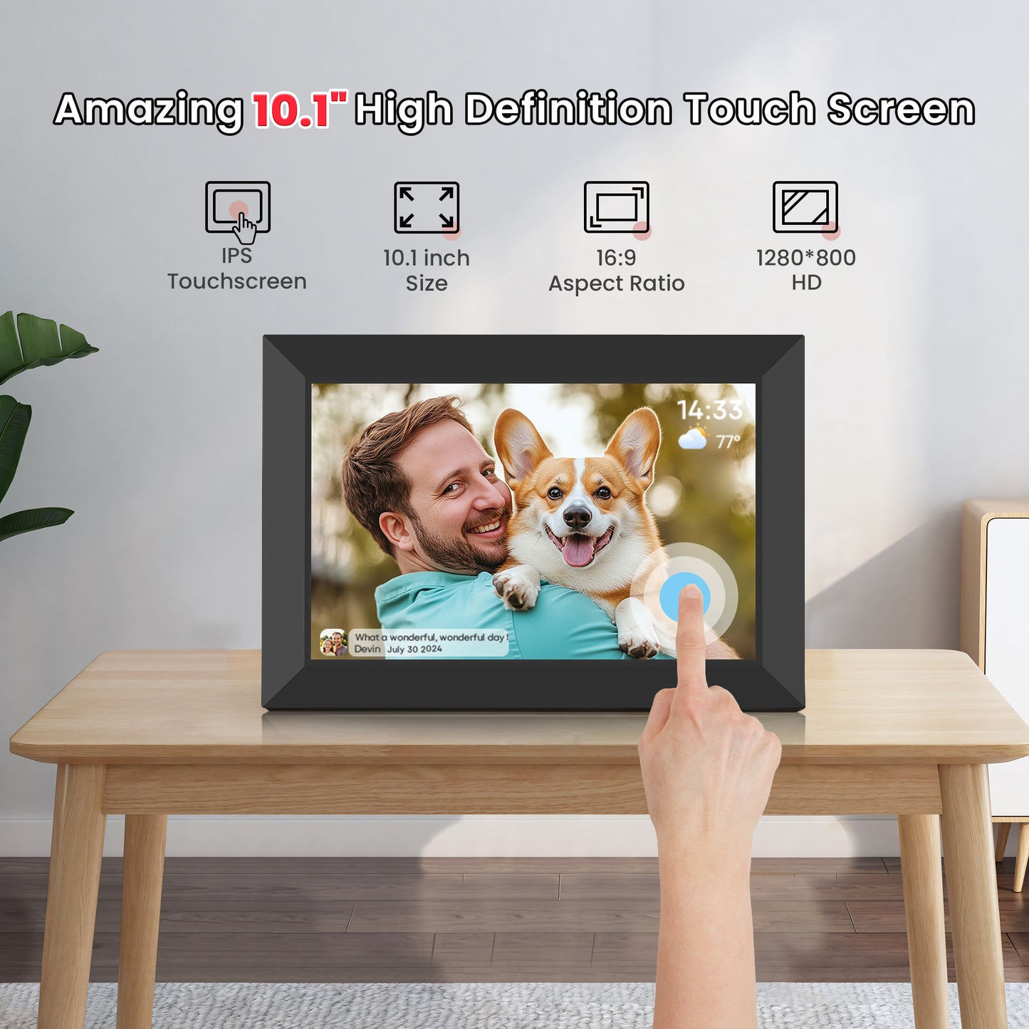 RICILAR Frameo 10.1 inch WiFi Digital Picture Frame, Electronic Picture Frame with IPS Touch Screen, 32GB Storage, Auto-Rotate, Wall Mountable, Ideal Gift Selection!