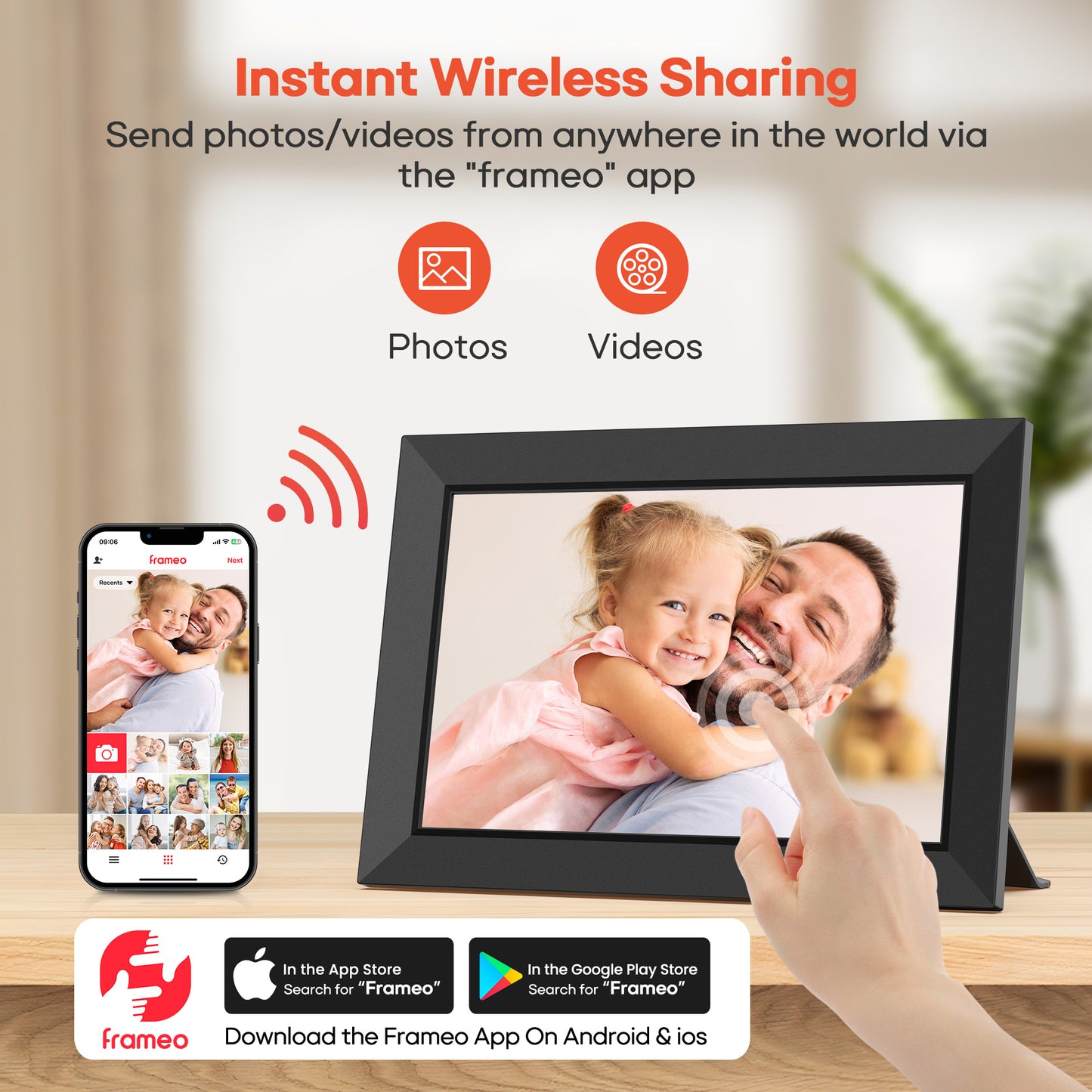 Frameo 10.1 Inch WiFi Digital Picture Frame with 32GB Memory, 1280 x 800 IPS Touch Screen Smart Electronic Photo Frame, Wall Mountable, Auto-Rotate, Share Photos/Videos Via Frameo App from Anywhere