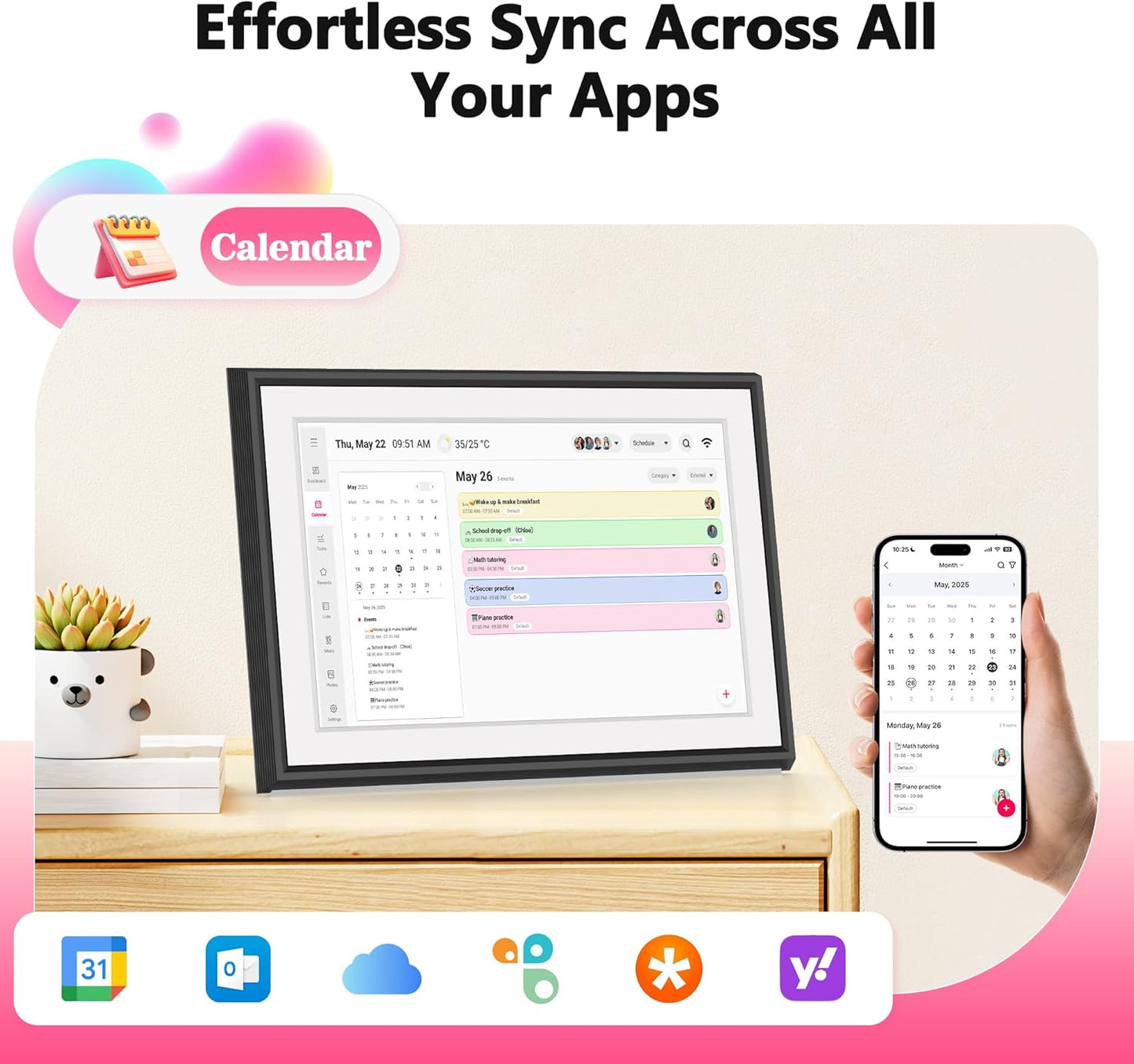 BIGASUO 10.1" Digital Calendar, Full HD Touchscreen Smart Planner,with Task & Reward Meal Plan Great for Family Schedules & Chore Organization, LED Reminder Light,Photo Display