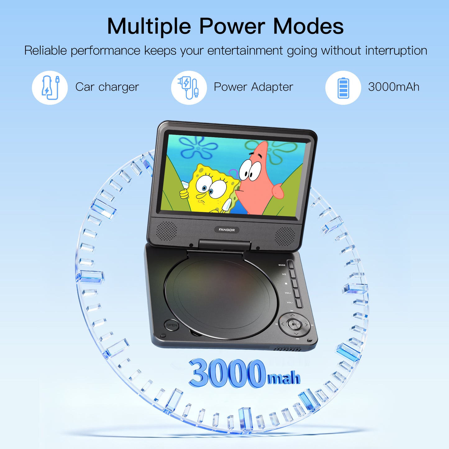 FANGOR 9.5" Portable DVD Player for Car with 7" Swivel Screen, 4 Hours Rechargeable Battery, Dual Speakers, Remote Control, Support CD/USB/SD Card/Sync TV, Perfect Gift for Kids