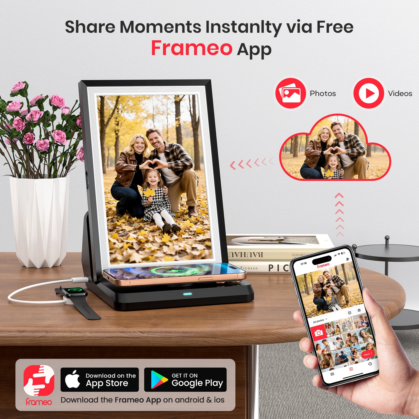 Girool Frameo 10.1” WiFi Digital Photo Frame with 3000mAh Battery, Electronic Picture Frame with IPS Touch Screen,Auto-Rotate, 32GB Storage, Share Moments Instantly via Frameo App from Anywhere