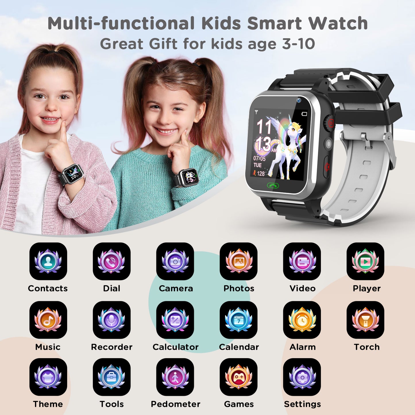 Smart Watch for Kids, Mollan SmartWatch for Boys Girls with 26 Puzzle Games Camera Music Player Alarm Clock, Touch Screen Sports Wrist Watch for Birthday Christmas Gift Age 4-12 kid