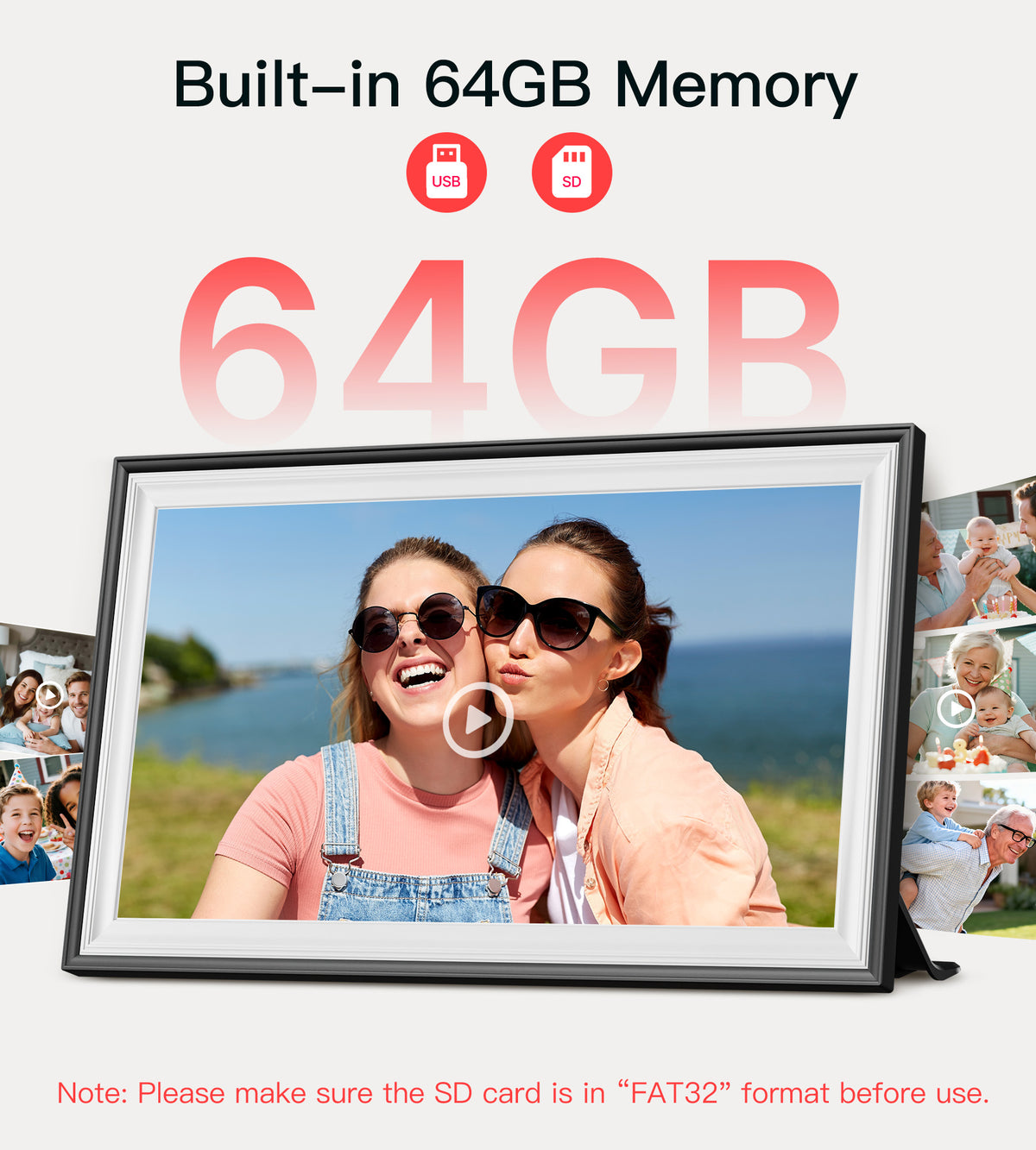 BIGASUO Digital Picture Frame Frameo 15.6" WiFi Electronic Photo Frames Large with 64GB Memory 1920x1080 IPS FHD Touch Screen Share Moments Instantly Anywhere Photo Gifts for Parents and Grandparents