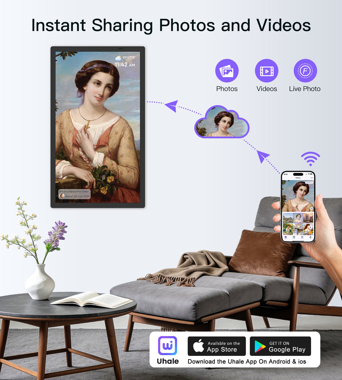 Uhale 21.5 Inch Large Digital Picture Frame WiFi with Remote Control, 1920 x 1080 FHD IPS No Touch Screen Electronic Photo Frames with 64GB, Support SD USB, Share Photos Videos Instantly
