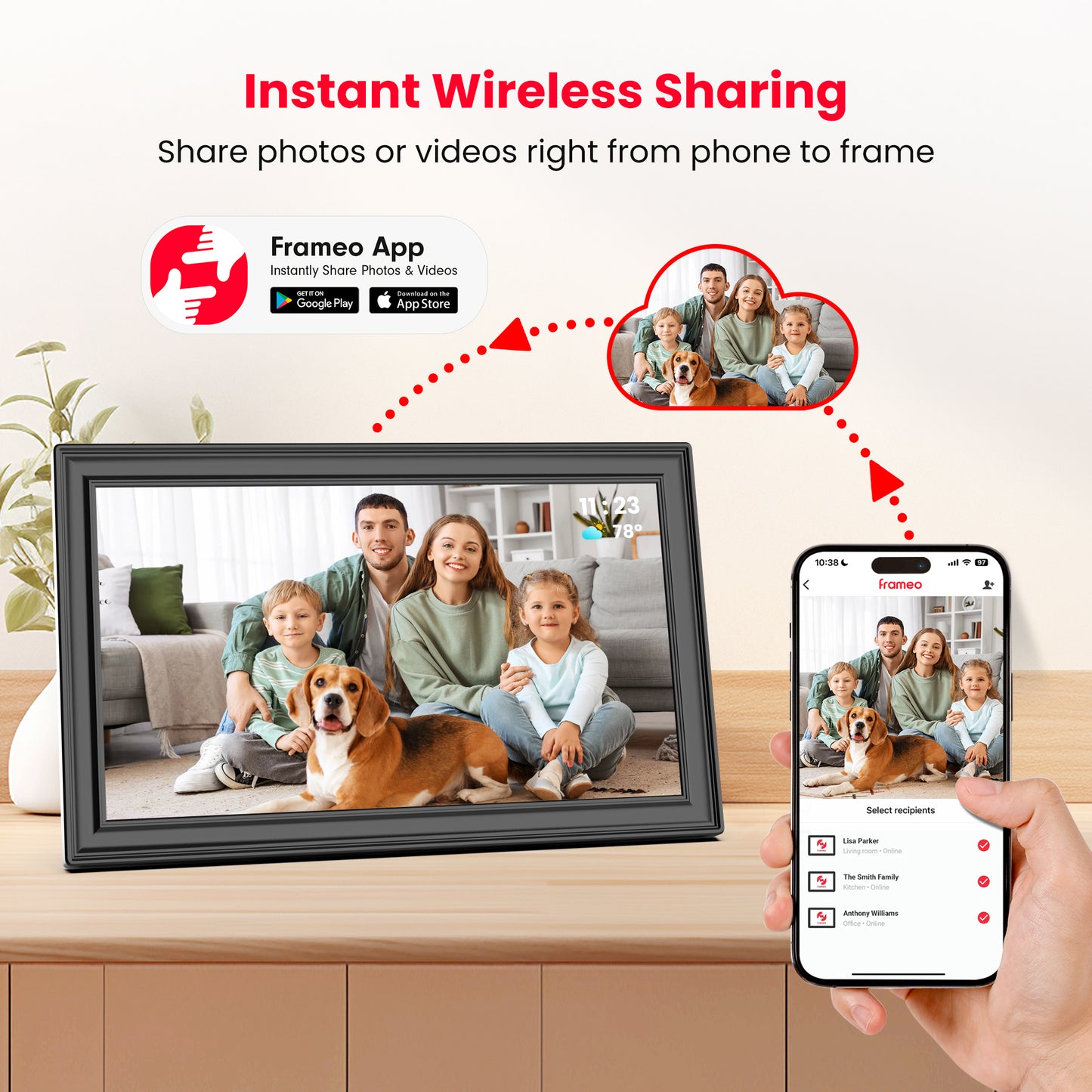 64GB Frameo Digital Picture Frame, TEMASH 15.6 Inch Large Digital Photo Frame WiFi, 1920*1080 FHD IPS Touchscreen Auto Rotate, Easy to Share Photos Videos, Black