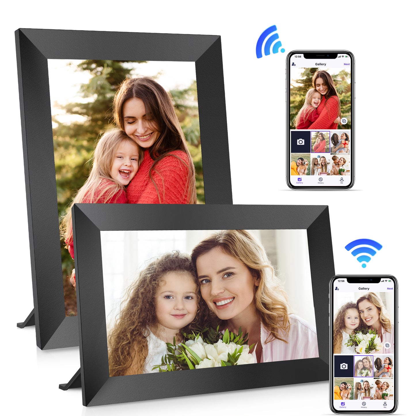 Temash 10.1 Inch WiFi Digital Photo Frame (2pack), Smart Digital Picture Frames 32GB Storage & IPS Touch Screen , Auto Rotate electric frame share instant picture via free app, Best Gift for Loved One