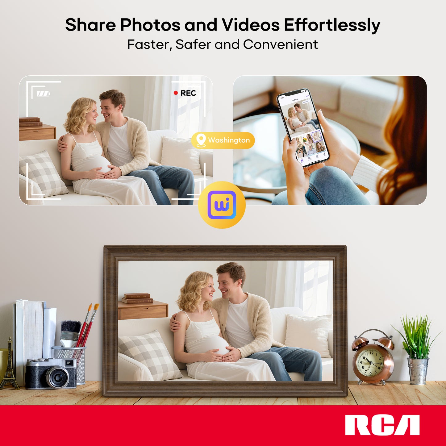 RCA 15.6" WiFi Digital Picture Frame Large Electronic Uhale Photo Video Frames with 32GB Memory 1920x1080P FHD IPS Touch Screen Auto Rotate Wall Mountable, Share from Phone to Cloud Frame Anywhere