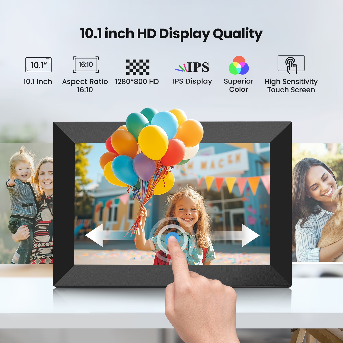 Ricilar 10.1 inch Digital Photo Frame WiFi, 1280*800 HD IPS Touchscreen 32GB Electric Picture Frames Send Photos Videoes via Micro SD Card Uhale App From Anywhere
