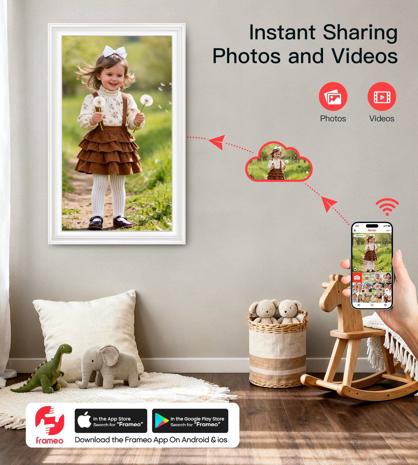 64GB Frameo 15.6" Digital Picture Frame Large 1920 x 1080 IPS FHD Touch Screen WiFi Electronic Photo Frames Share Moments Instantly Anywhere Best Gifts for Parents and Grandparents White