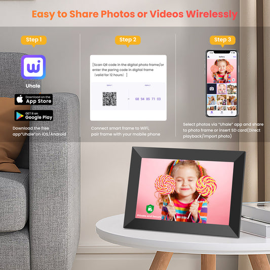 GIROOL 10.1" WiFi Digital Picture Frame, 32GB Storage Smart Touch Screen Photo Frame, HD Electric Picture Frame, Auto-Rotate or Wall Mountable,Send Photos and Videos via free App, Best Gift!