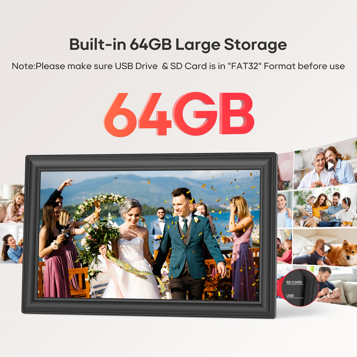 Frameo 15.6” 64GB Digital Picture Frame NUSICAN WiFi Photo Video Frames 1920 x 1080 FHD Touch Screen, Auto Rotate, Wall Mounted, Share from Phone App Easily, Best Gifts for Parents & Friends