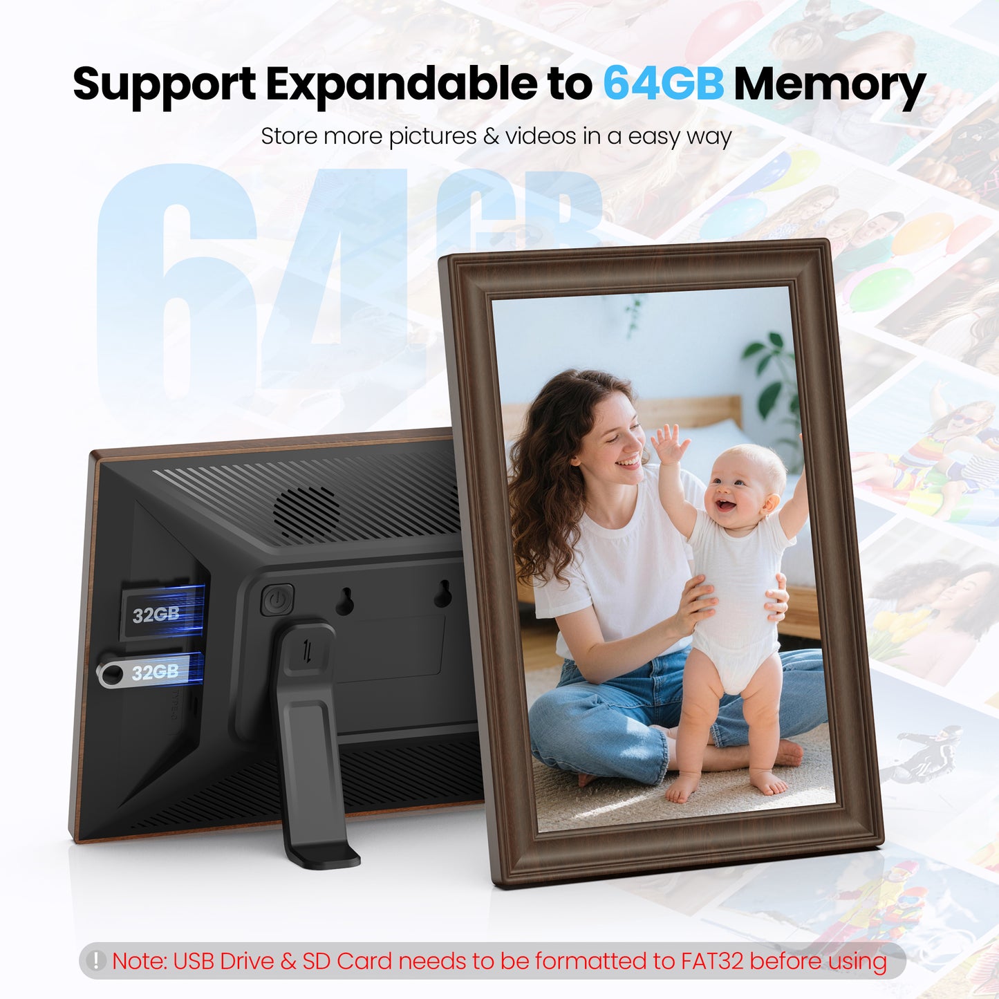 NUSICAN Digital Picture Frame 10.1 Inch Electric WiFi Touch Screen IPS Display digital Photo Video frames with 32GB Memory, Share Instantly via Uhale App, Best Gift for Mother's Day