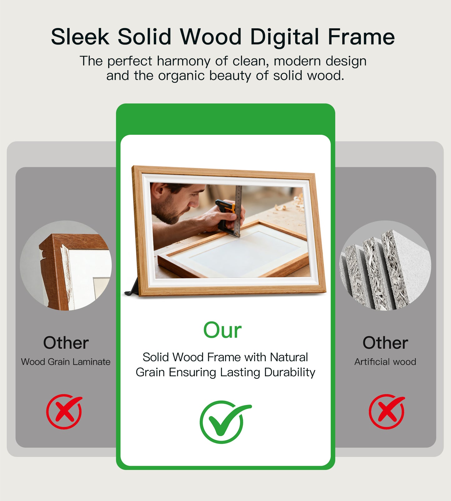 64GB Frameo 15.6" Digital Picture Frame Large 1920 x 1080 IPS FHD Touch Screen WiFi Electronic Photo Frames Share Moments Instantly Anywhere Best Gifts for Parents and Grandparents Natural Wood