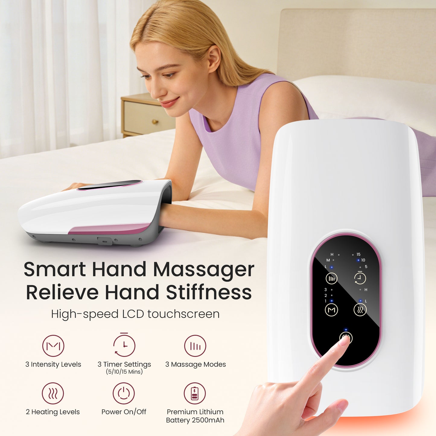Hand Massager for Arthritis and Carpal Tunnel Relief, Msake Touchscreen Cordless Hand Massager with Heat, 3 Massage Modes, 3 Pressure Modes, Gifts for Women/Men