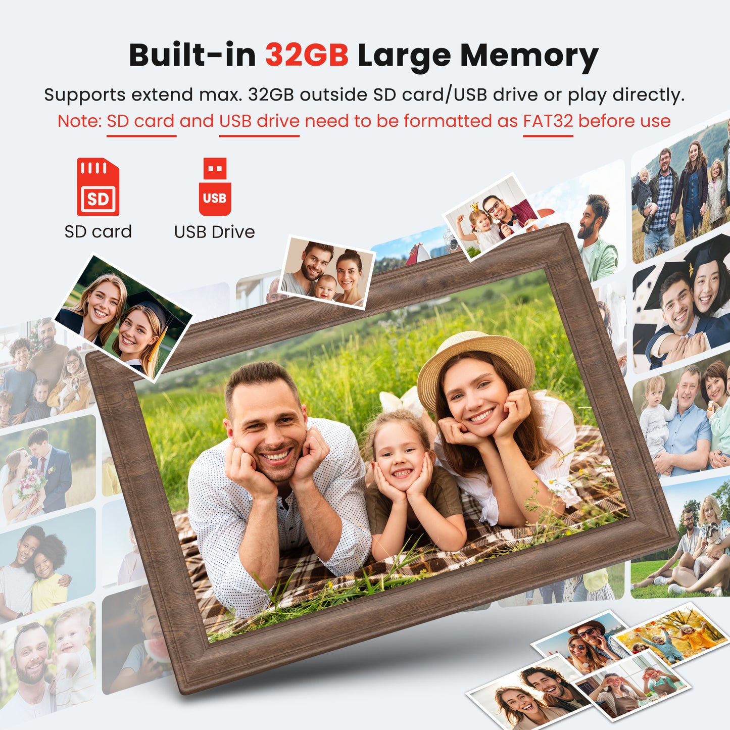 Uhale 10.1 Inch Digital Picture Frame 32GB Momery Wooden WiFi Electronic Photo Frame IPS HD Touch Screen Display Share Photos/Videos Instantly Anywhere Gifts for Mom Dad Grandparents