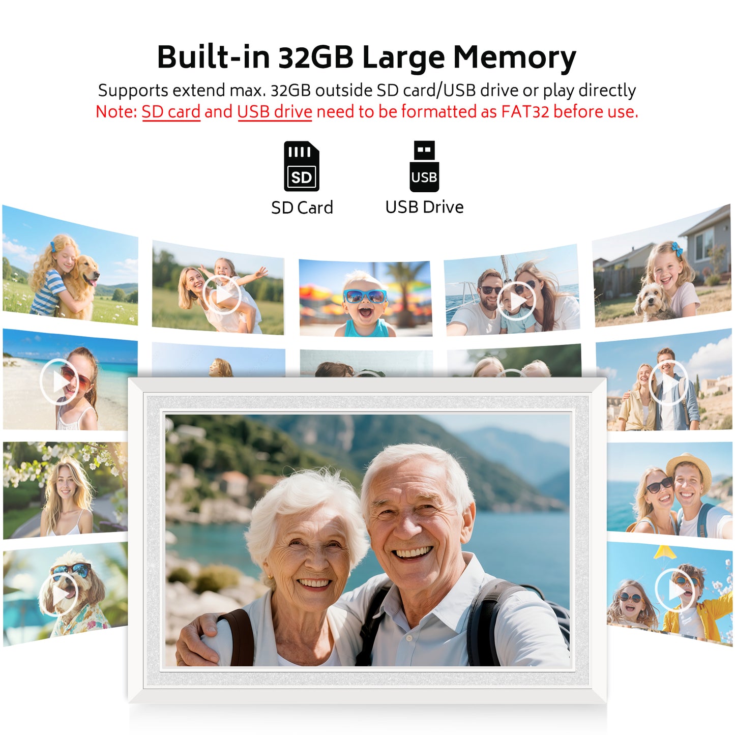 Uhale 10.1 Inch Digital Picture Frame 32GB Momery White WiFi Electronic Photo Frame IPS HD Touch Screen Display Share Photos/Videos Instantly Anywhere Gifts for Mom Dad Grandparents