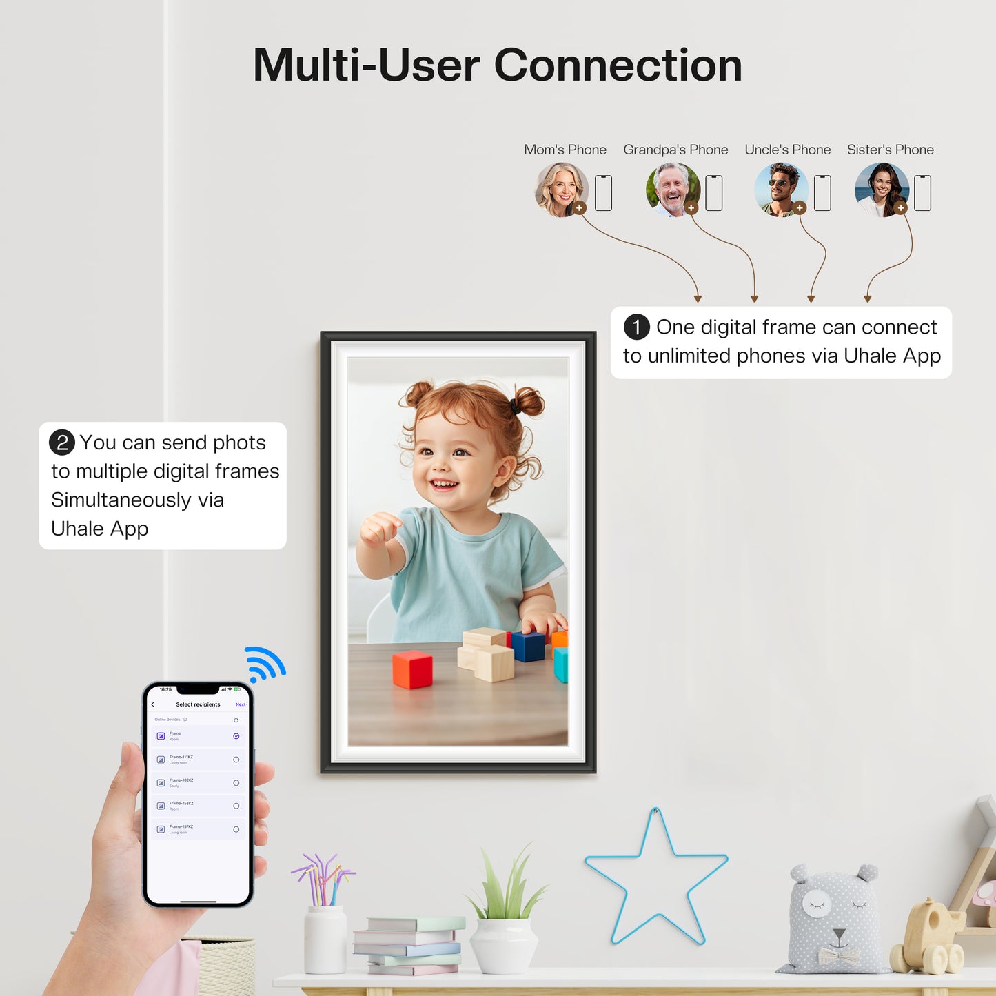 15.6" Uhale Digital Picture Frame RCA Large WiFi Electronic Photo Frames 1920 x 1080 IPS FHD Touchscreen 32GB Memory Send Photos from Phone at Anywhere, Best Gifts for Parents and Friends