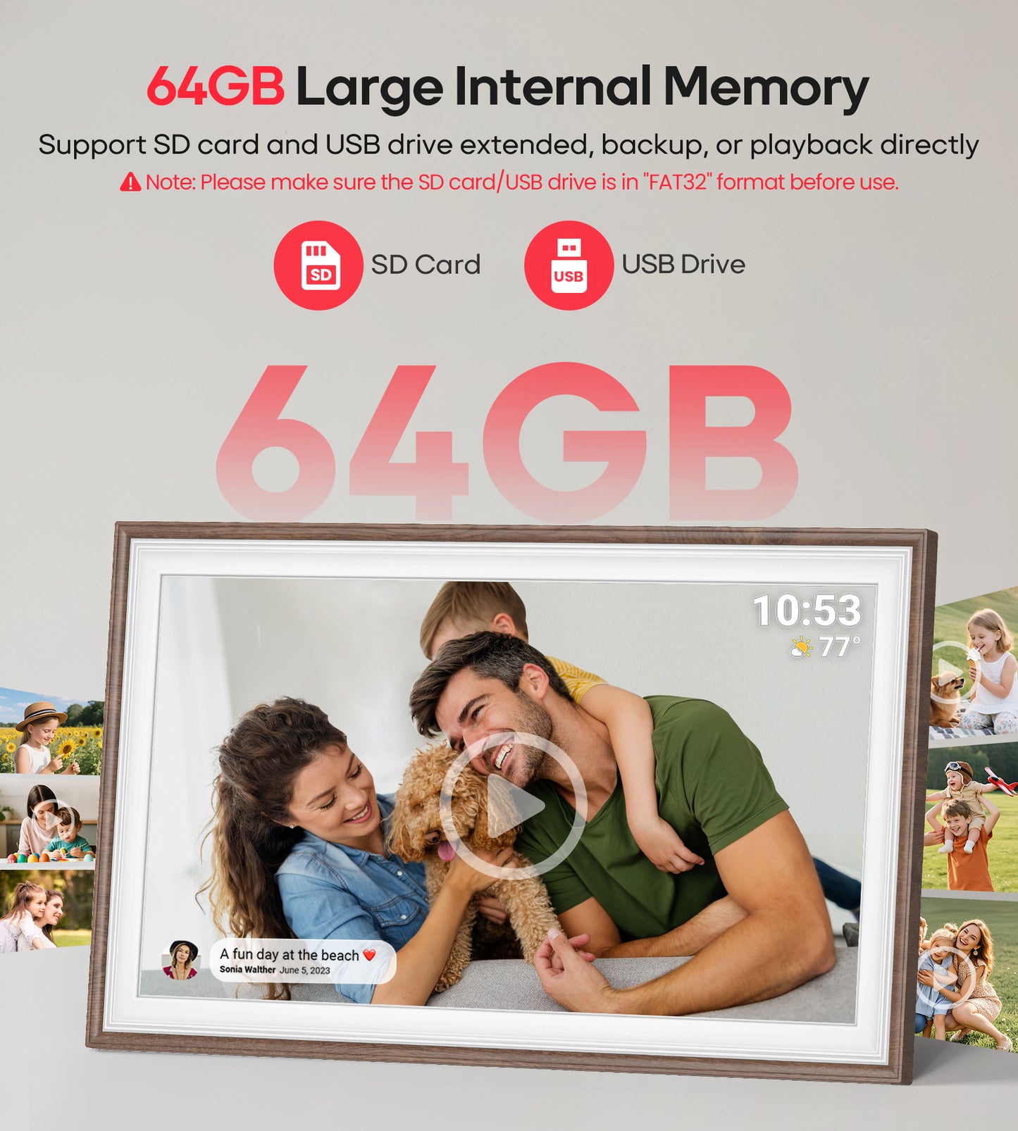 64GB Frameo 15.6" Digital Picture Frame Large 1920 x 1080 IPS FHD Touch Screen WiFi Electronic Photo Frames Share Moments Instantly Anywhere Best Gifts for Parents and Grandparents Brown Wood White
