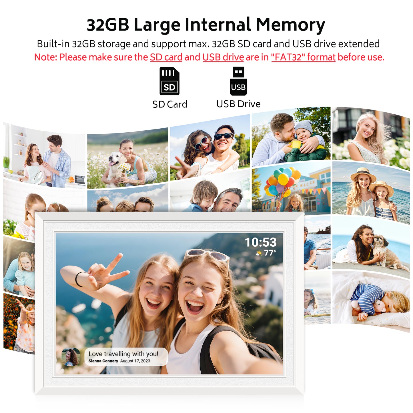 Frameo 10.1" Digital Picture Frame with 32GB Memory White WiFi Electronic Photo Frame 1280 x 800 IPS HD Touch Screen Auto-Rotate Slideshow Wall Mountable Share Photos/Video Remotely Anywhere