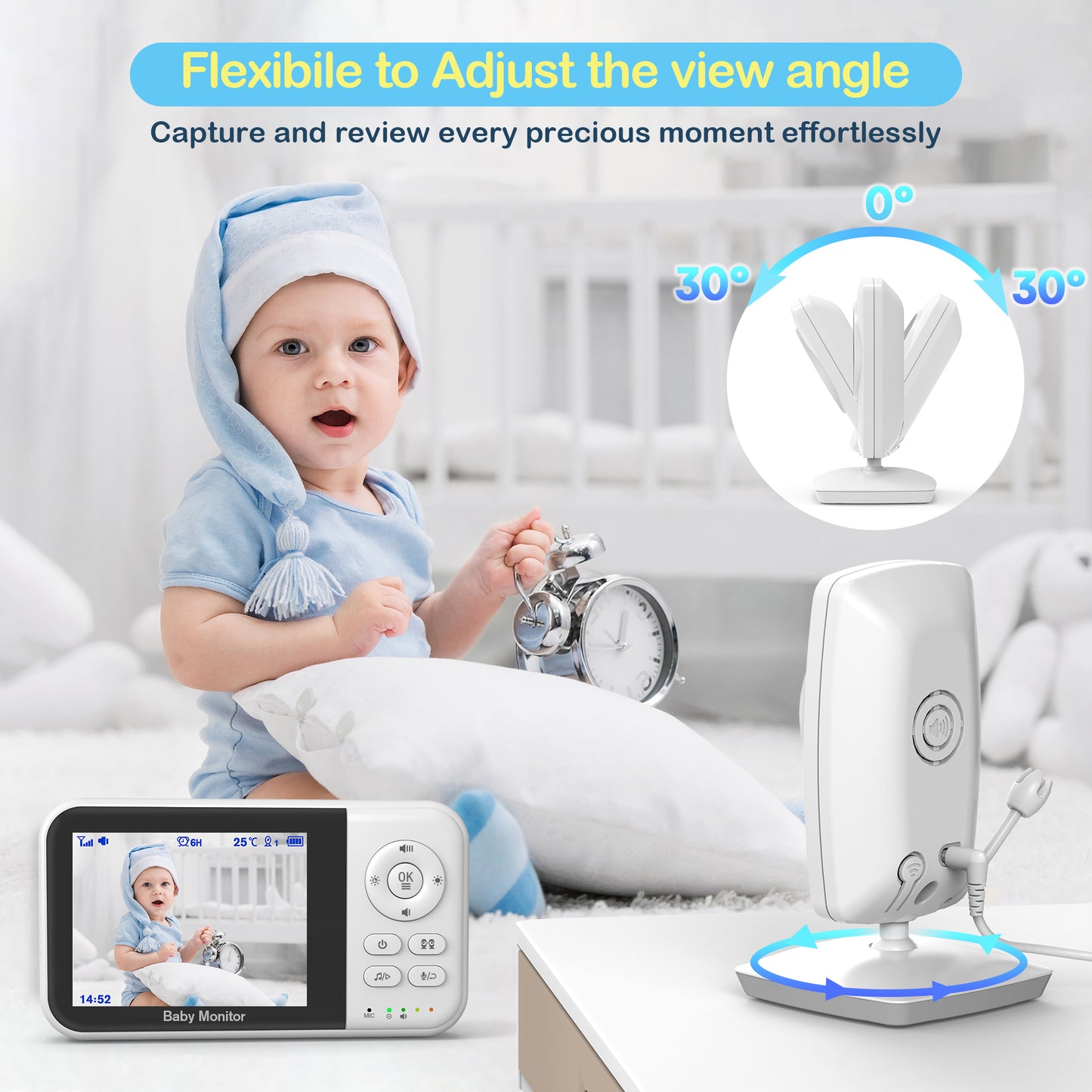 Baby Monitor with Camera and Audio, Video Baby Surveillance System with 3.2” HD Screen, Night Vision, 2 Way Talk, Temperature Sensor, Portable Indoor Home Security Camera with Monitor