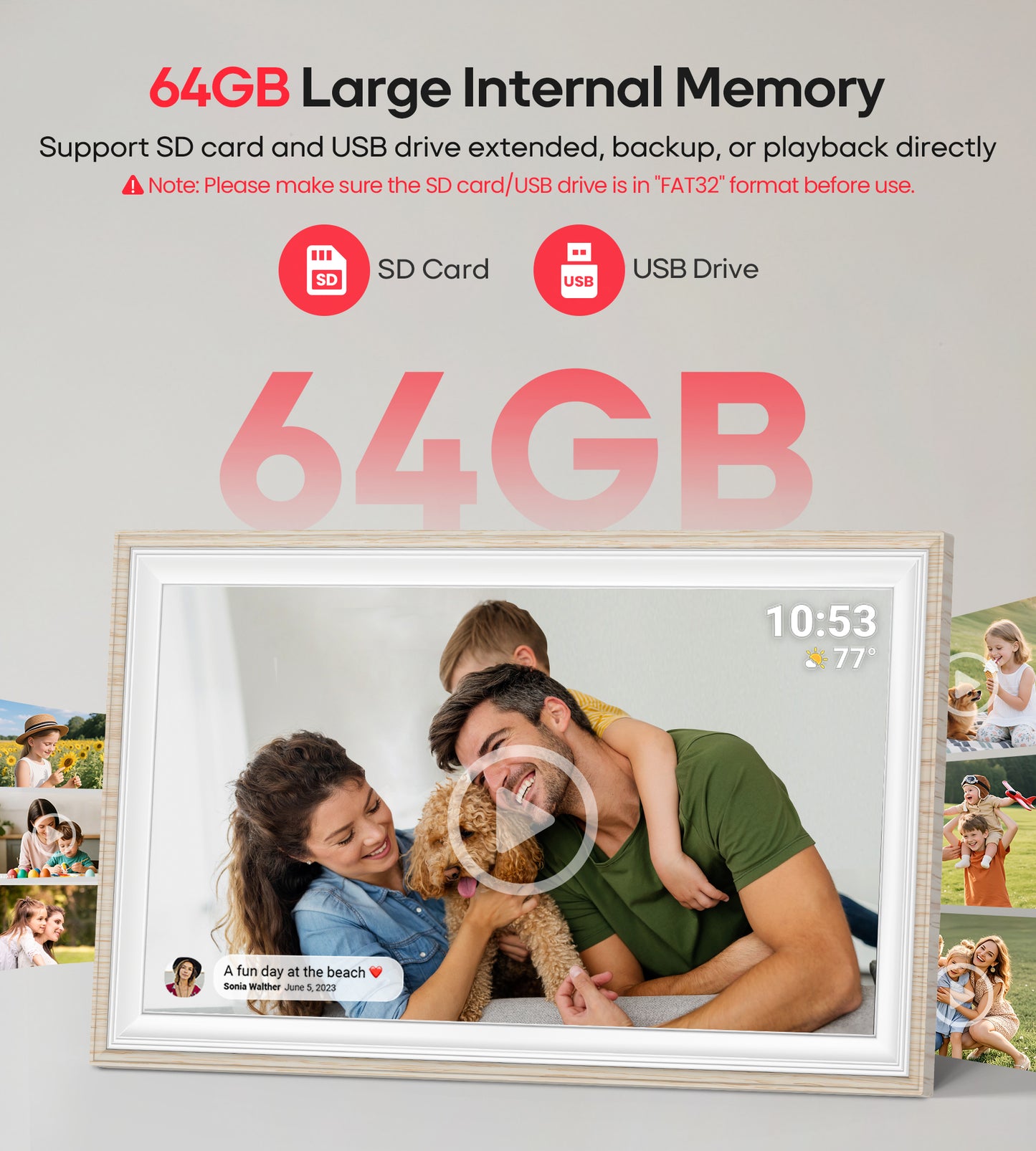 64GB Frameo 15.6" Digital Picture Frame Large 1920 x 1080 IPS FHD Touch Screen WiFi Electronic Photo Frames Share Moments Instantly Anywhere Best Gifts for Parents and Grandparents White Wood