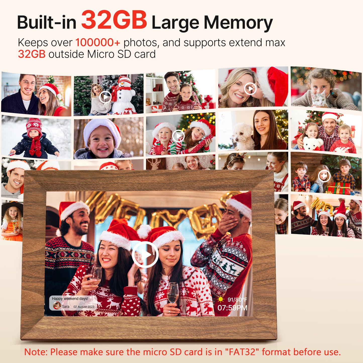 Uhale Digital Picture Frame 32GB Storage 10.1 Inch Wood WiFi Electronic Photo Frames SD Card Slot IPS Touch Screen HD Display Auto Rotate Slideshow Share Videos Photos Instantly Send Wishes Remotely