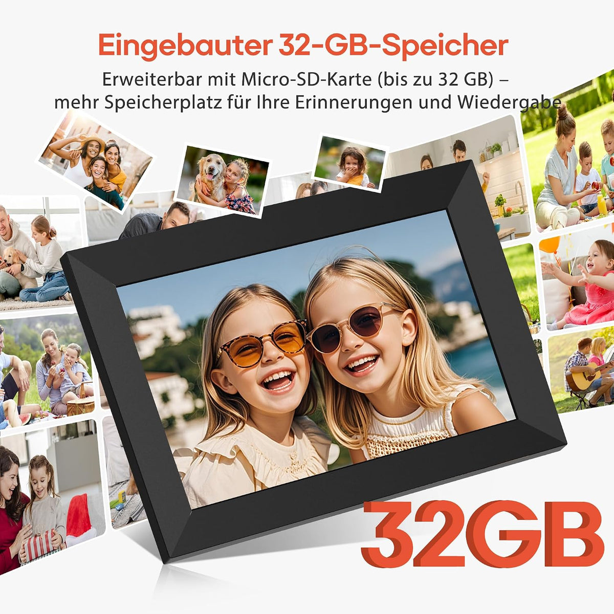 Frameo 10,1-Zoll-WLAN-Digitaler Bilderrahmen mit 32 GB Speicher, 1280 x 800 IPS-Touchscreen, Intelligenter Elektronischer Bilderrahmen, Wandmontierbar, Automatische Drehung, Fotos/Videos Über Frameo-A