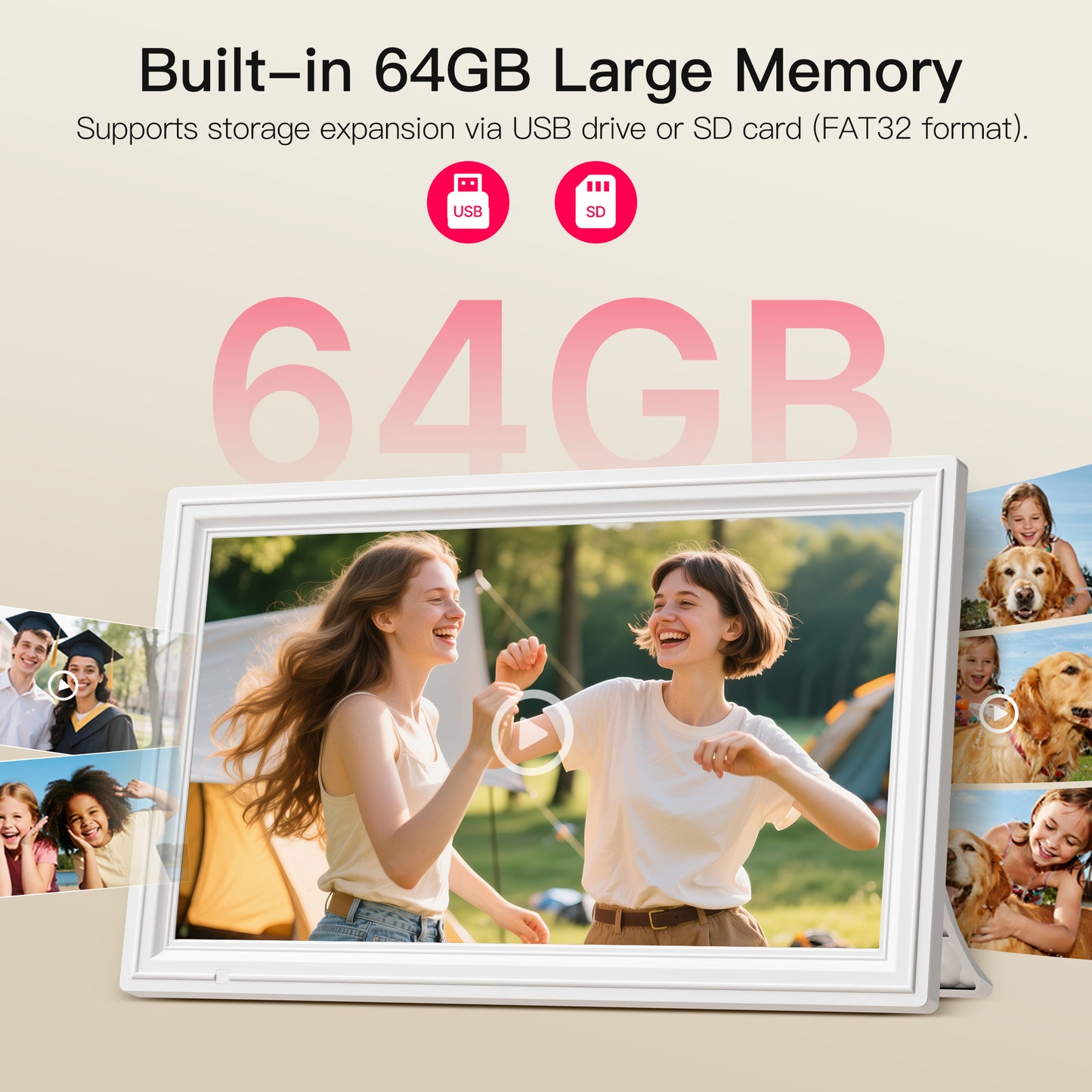 64GB 15.6 Inch Large WiFi Digital Picture Frame, Nusican Electronic Photo Video Frames with 1920X1080P FHD Touch Screen, Auto Rotate, Wall Mounted, Share instantly Via Phone App, Idea Chris Gift