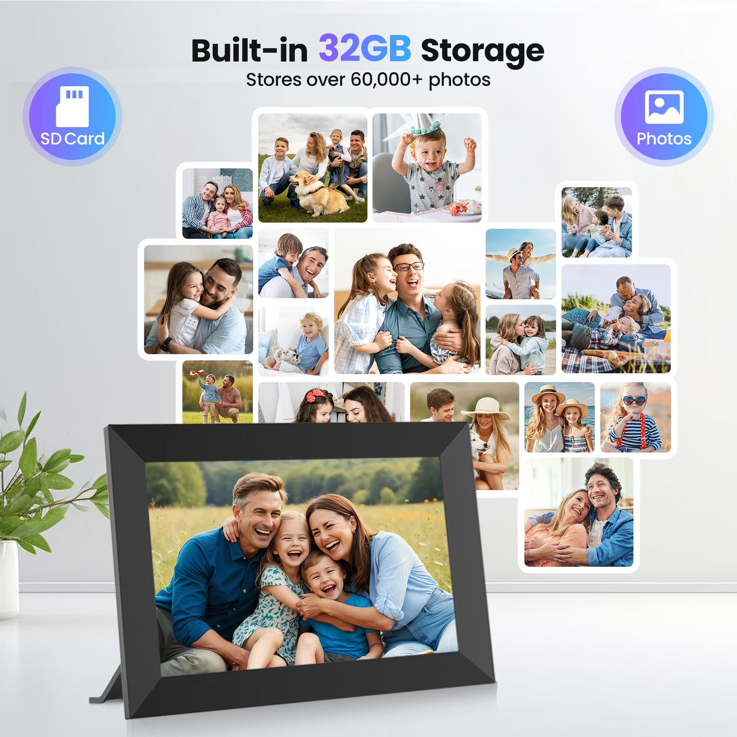Ricilar 10.1 inch Digital Photo Frame WiFi, 1280*800 HD IPS Touchscreen 32GB Electric Picture Frames Send Photos Videoes via Micro SD Card Uhale App From Anywhere
