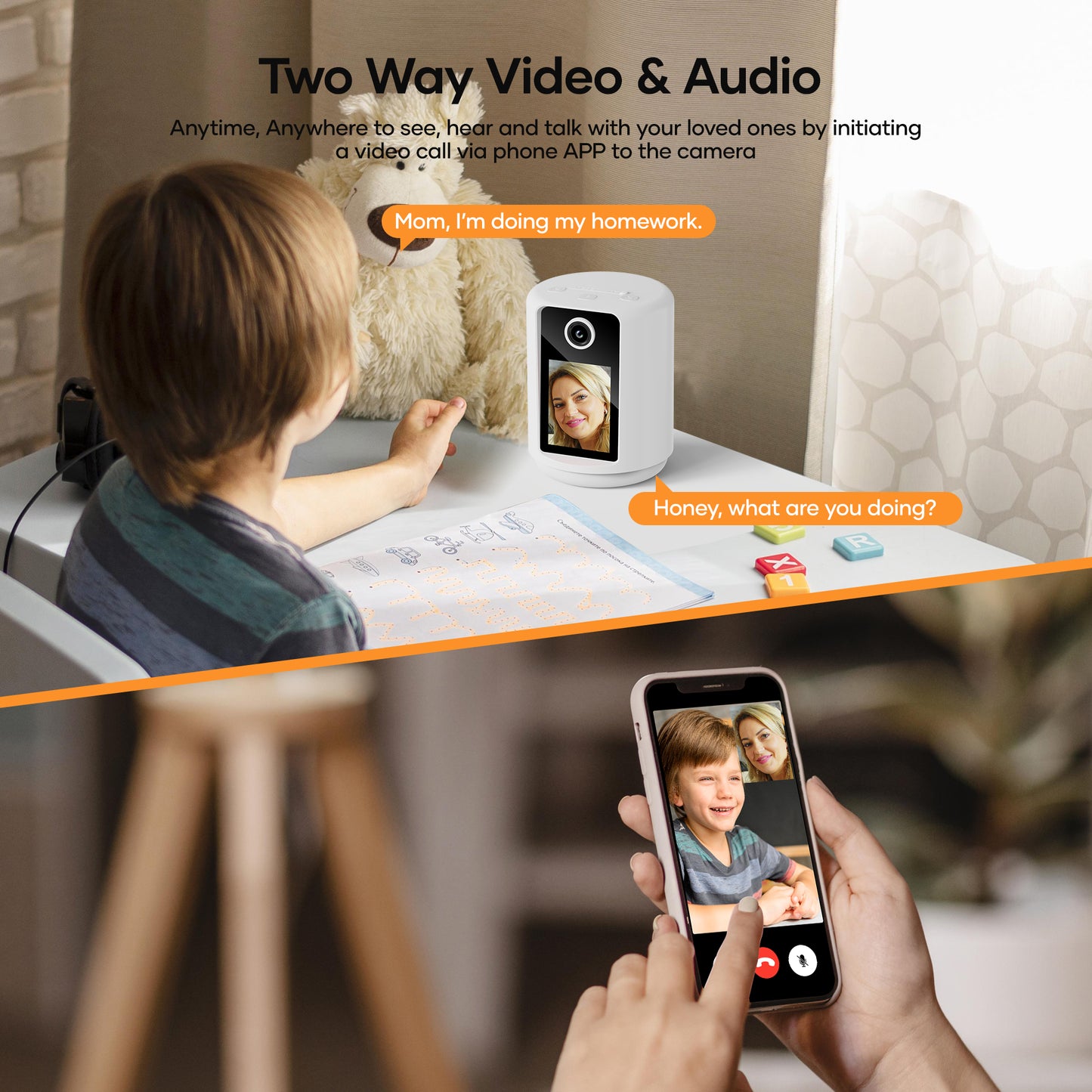 Video Baby Monitor, Mollan Two Way Video Call Camera with HD 1080P WiFi Monitors 2.4" Screen Display, Smart Motion Detection with Night Vision Indoor Security Camera for Baby Elderly