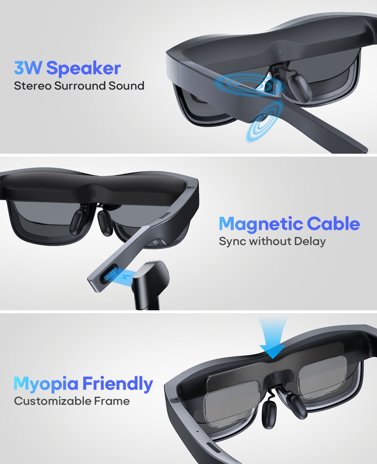 AR Glasses, Smart Glasses with Massive 201 Inch Micro OLED Virtual Theater, 1080P, 3D Movie, 50° FOV, 400 nits Brightness, Support Stream, Game and Work on PC/Android/iOS/Consoles/Cloud
