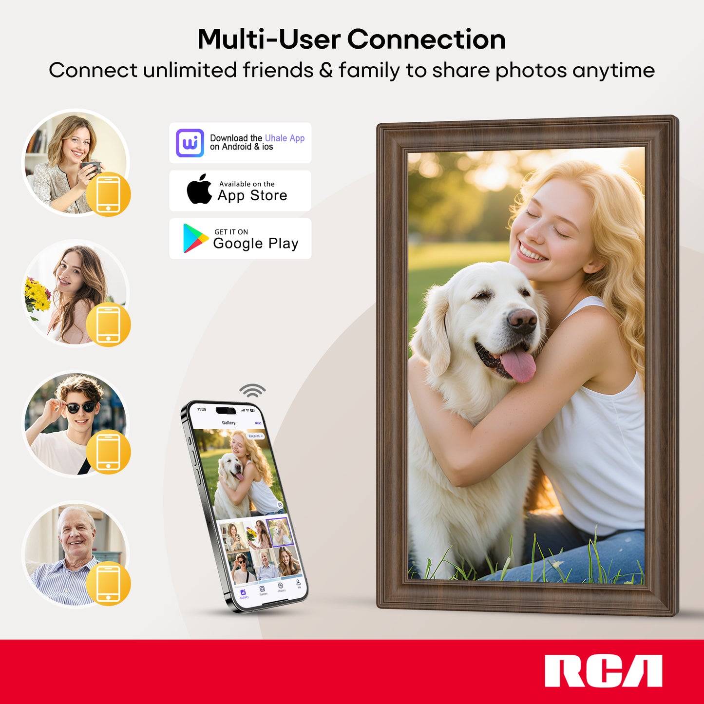 RCA 15.6" WiFi Digital Picture Frame Large Electronic Uhale Photo Video Frames with 32GB Memory 1920x1080P FHD IPS Touch Screen Auto Rotate Wall Mountable, Share from Phone to Cloud Frame Anywhere