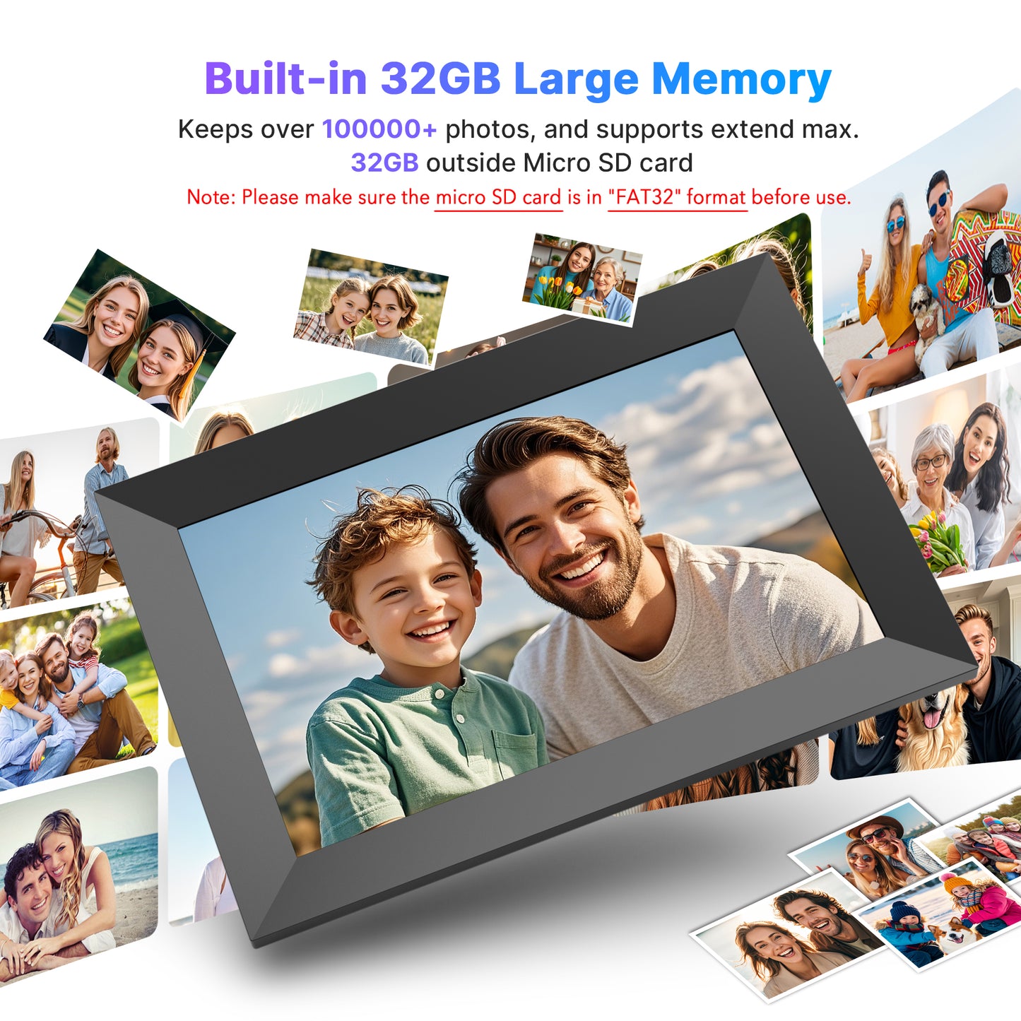 Uhale Digital Picture Frame 32GB Storage 10.1 Inch WiFi Electronic Photo Frames SD Card Slot IPS Touch Screen HD Display Auto Rotate Slideshow Share Videos Photos Instantly Send Wishes Remotely