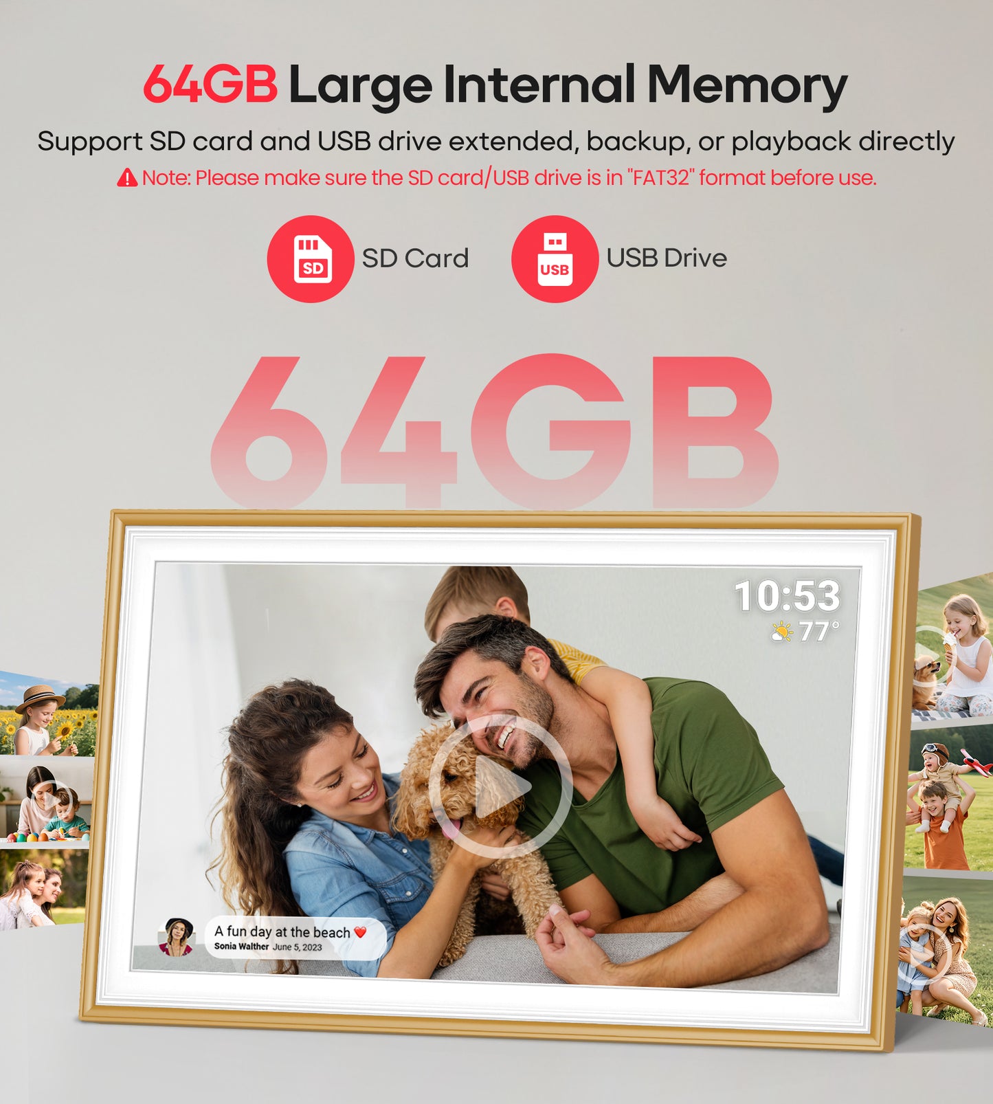64GB Frameo 15.6" Digital Picture Frame Large 1920 x 1080 IPS FHD Touch Screen WiFi Electronic Photo Frames Share Moments Instantly Anywhere Best Gifts for Parents and Grandparents Golden White