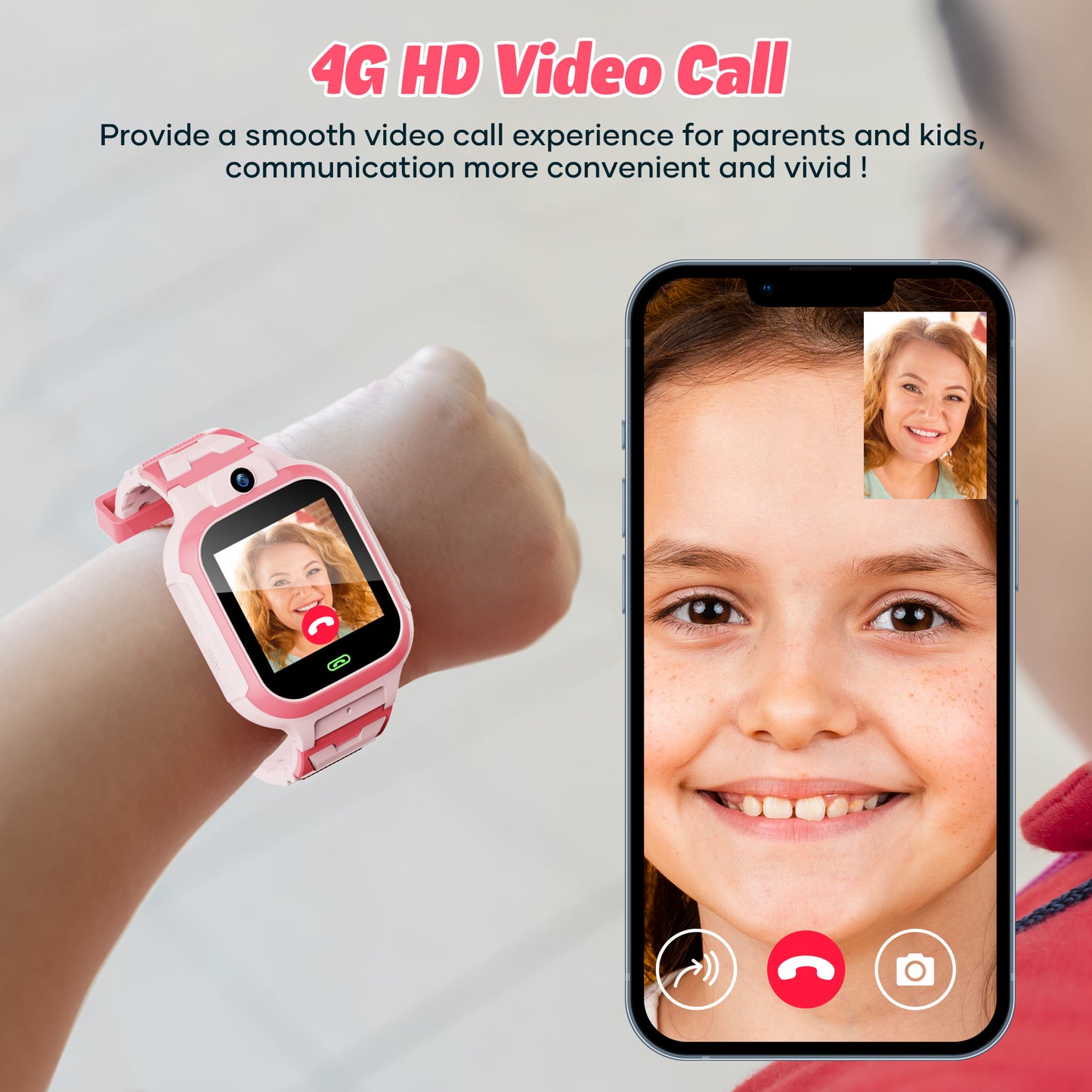 4G Smart Watch for Kids, GPS Tracker Smartwatch with Real Time Location Two Way Video Call Voice Chat, HD Touch Screen Camera SOS Alarm Clock Pedometer wrist Watch for Girls Gift（Pink）