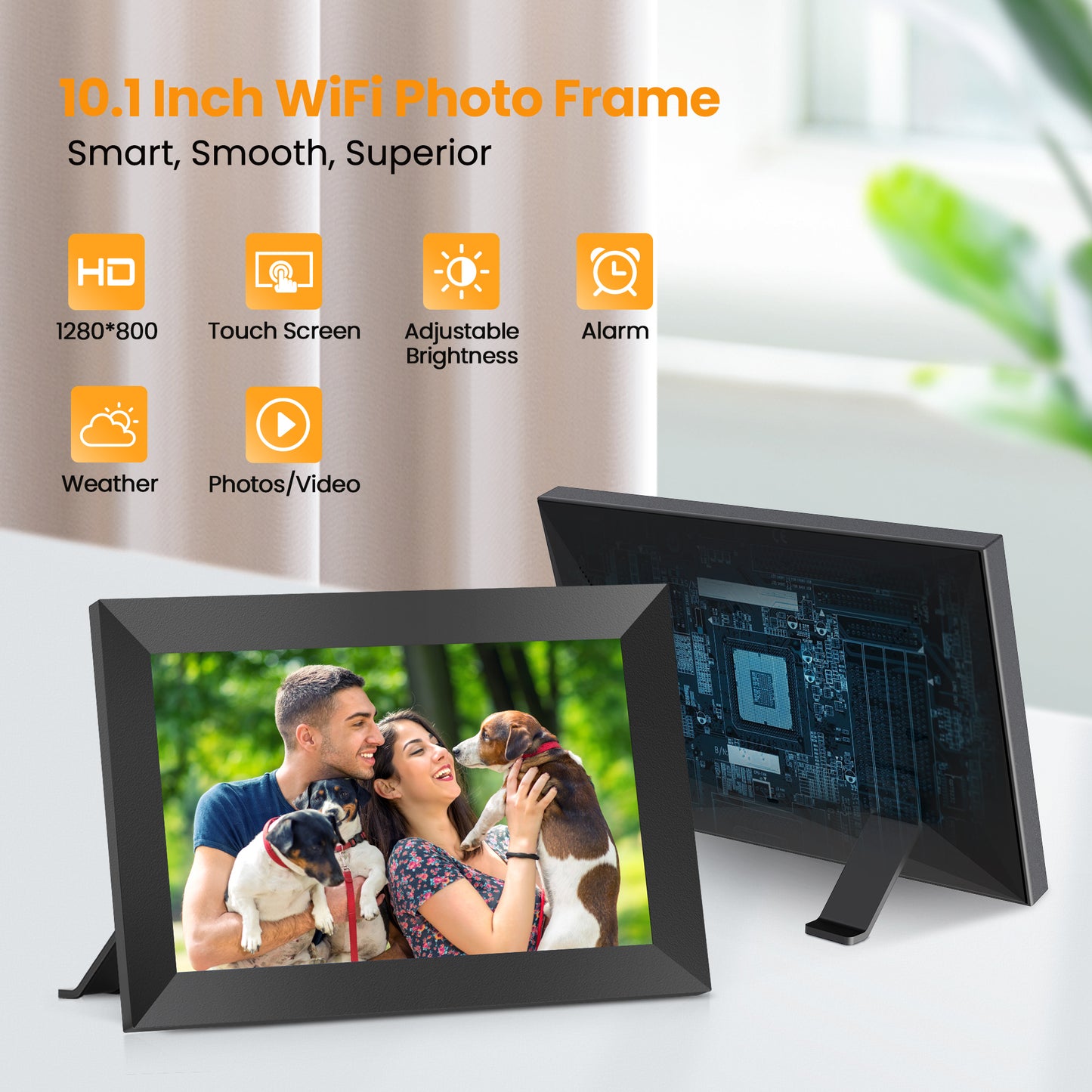 Mollan WiFi Digital Picture Frame, 32GB 10.1inch Smart digital photo Frames HD 1080P IPS Touch Screen, Auto-Rotate, Wall Mountable, Share Photos/Videos Instantly via Free & Secure App from Anywhere