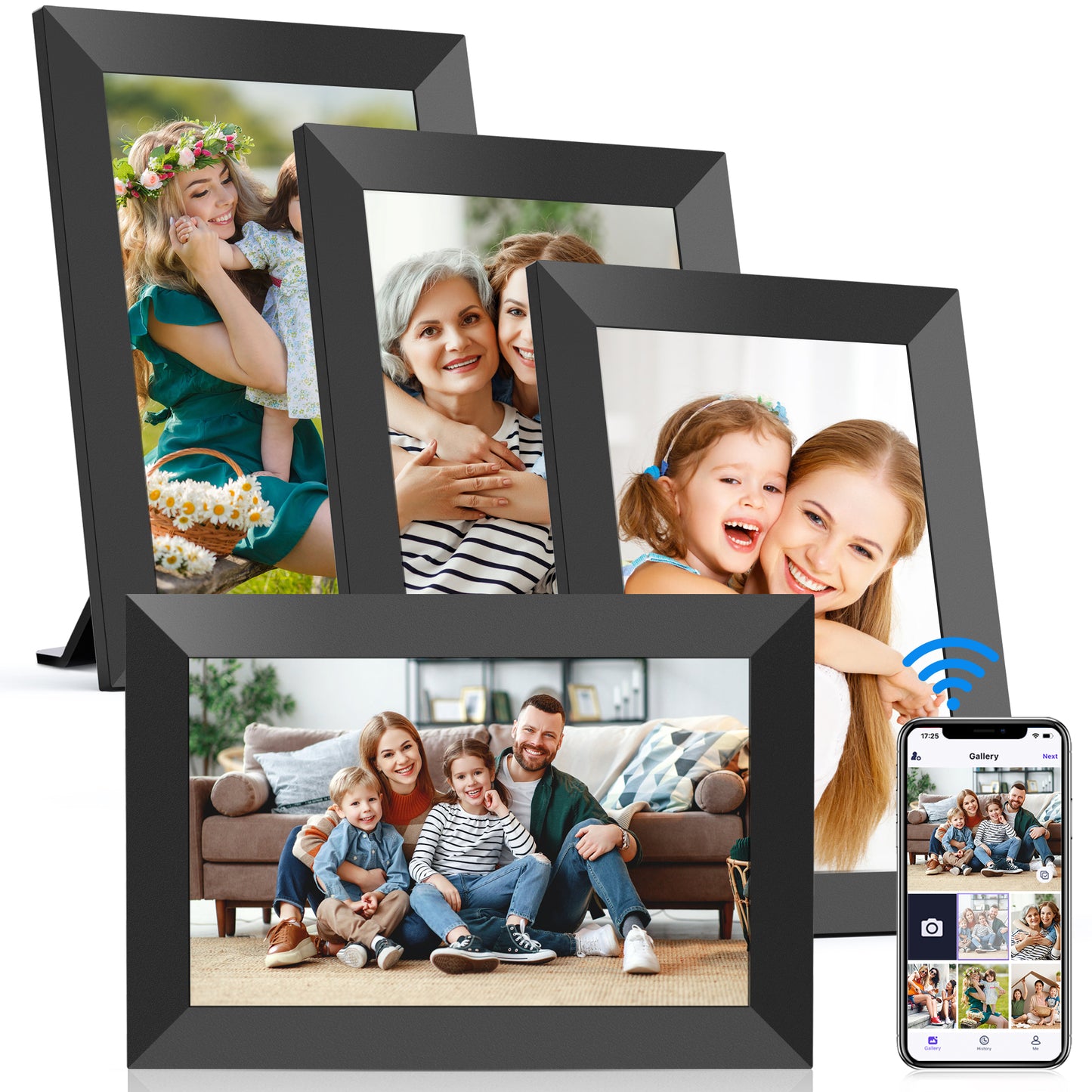 WiFi Digital Photo Frame, Nusican 10.1 Inch IPS Touch Screen Electric Smart Picture Frame 32G Storage, 4 Pack WiFi Photo Frame with Wifi Share Photo Video via Free App Anytime , Best Holiday Gifts !