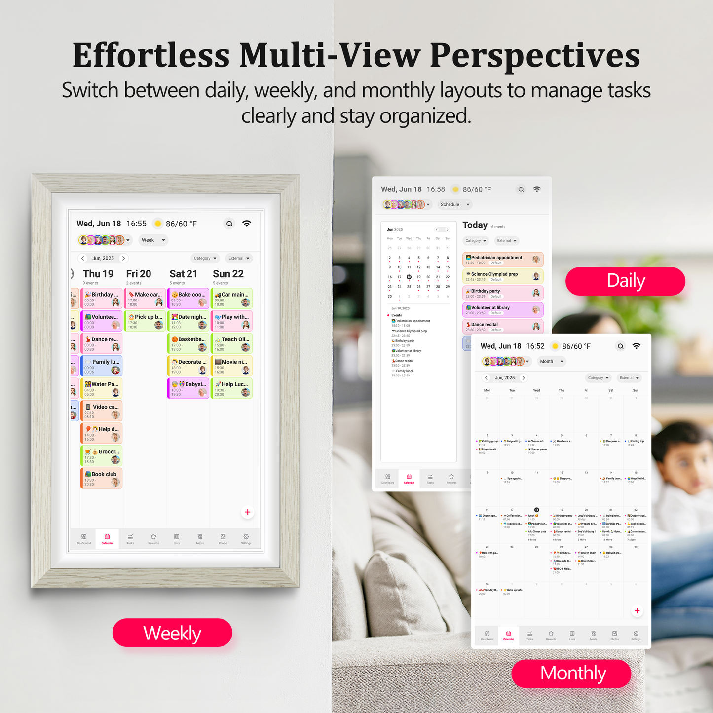 BIGASUO 15.6 inch Digital Calendar Wall Planner & Chore Chart, 1080P Interactive Display Touch Screen Smart Family Schedules, Meal Planner, To Do List, Task & Rewards, Wall & Desk Mountable