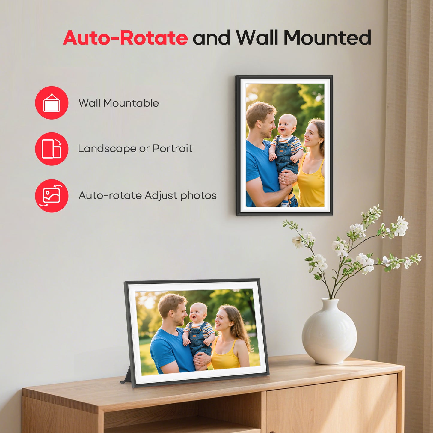 Frameo 10.1" WiFi Digital Picture Frame with 32GB Memory, 1280 x 800 IPS HD Touch Screen Electronic Photo Frame, Auto-Rotate, Slideshow, Wall Mountable, Share Photos/Video Remotely Anywhere