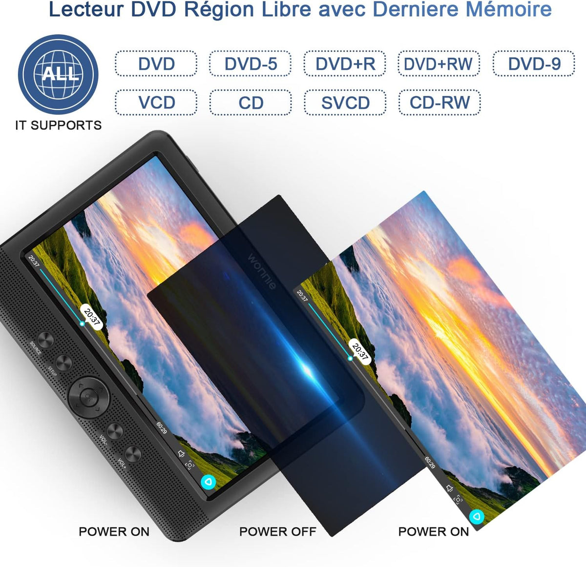 WONNIE Lecteur DVD Portable Voiture 2 Ecrans Enfants Vidéo avec Appuie-tête de 10,5 Pouces Compatible USB SD MMC 5 Heures pour Un Long Voyage(Deux Lecteur DVD)