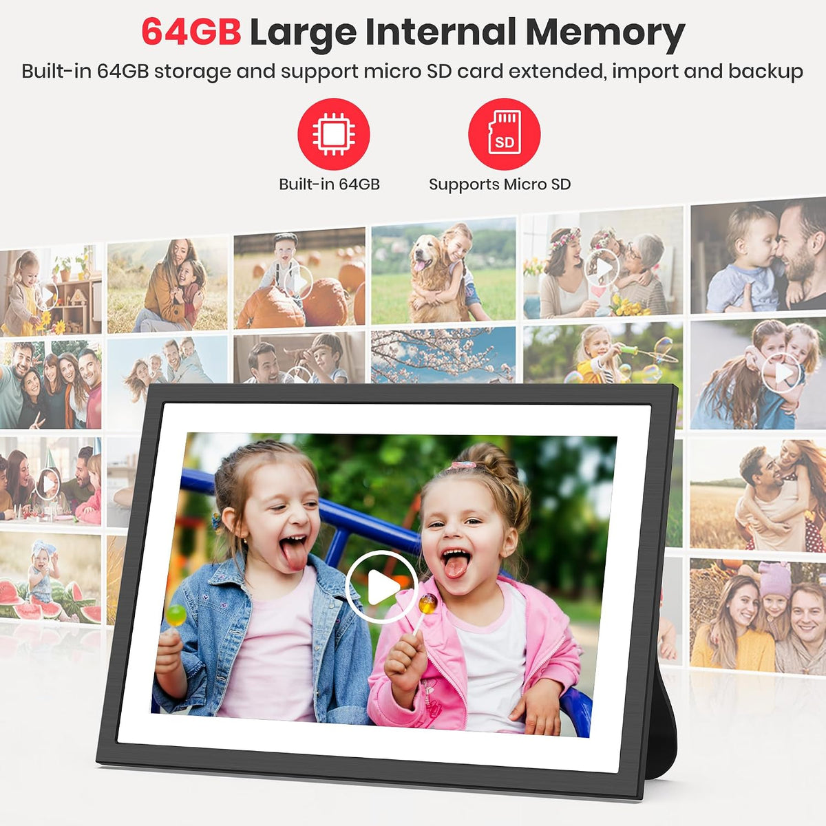Frameo WLAN Digitaler Bilderrahmen 10,1 Zoll, 1920 * 1200P 2K Touchscreen 64GB Speicher Elektronischer FotoRahmen, Auto Drehung, Einfache Weitergabe von Fotos Videos über Frameo App
