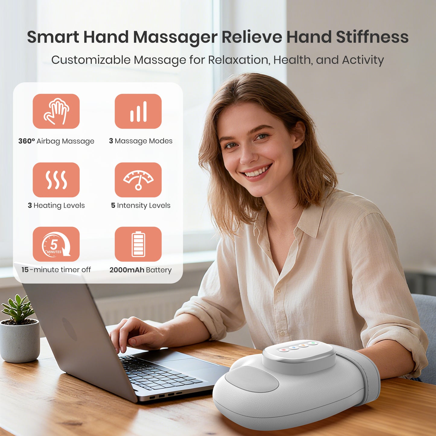 Msake Hand Massager with Heat and Compression, 3 Massage Modes, 3 Temperature Settings, 5 Pressure Modes, Suitable for Relieving Arthritis and Carpal Tunnel Relief, Best Gift!